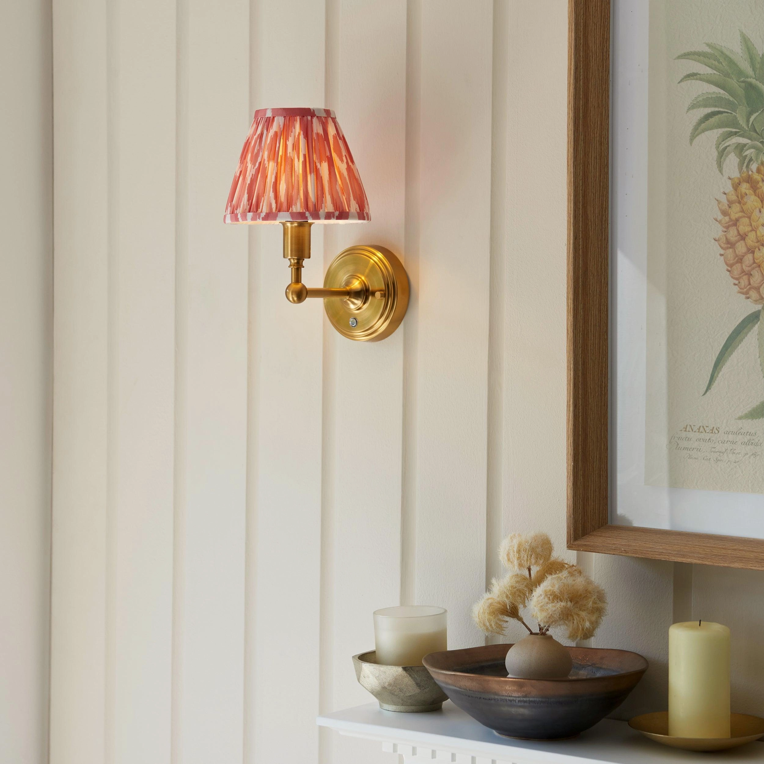 Burley Rechargeable Brass Wall Light & Ikat 16cm Coral Pink Shade ceramic table lamp