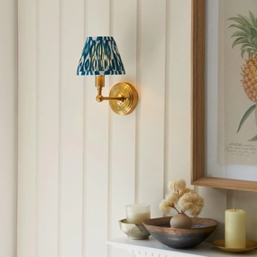 Burley Rechargeable Brass Wall Light & Ikat 16cm Marlin Blue Shade ceramic table lamp