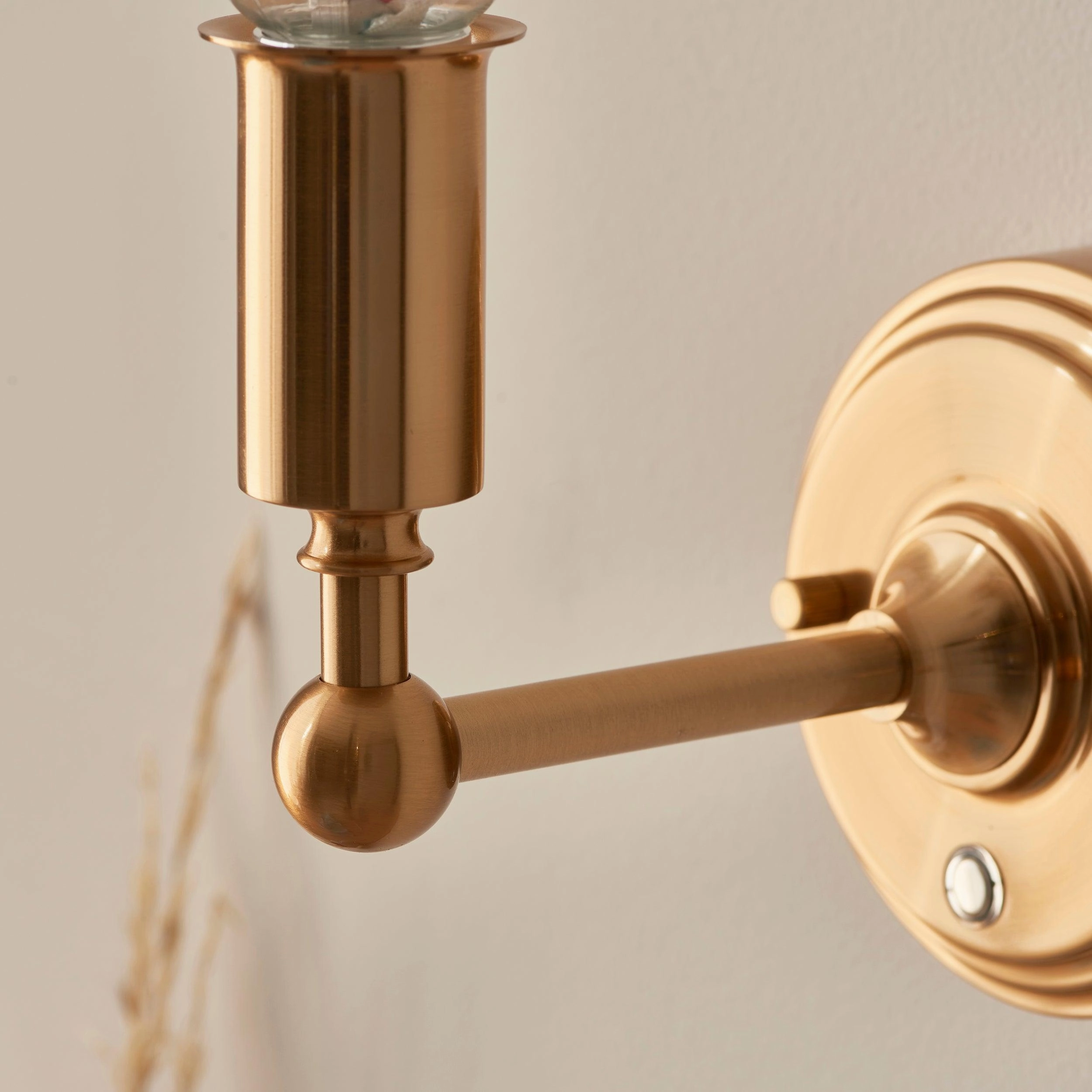 Burley Rechargeable Brass Wall Light & Ikat 16cm Neutral Shade