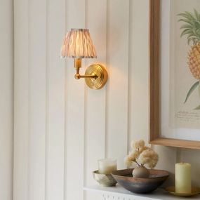 Burley Rechargeable Brass Wall Light & Ikat 16cm Neutral Shade ceramic table lamp