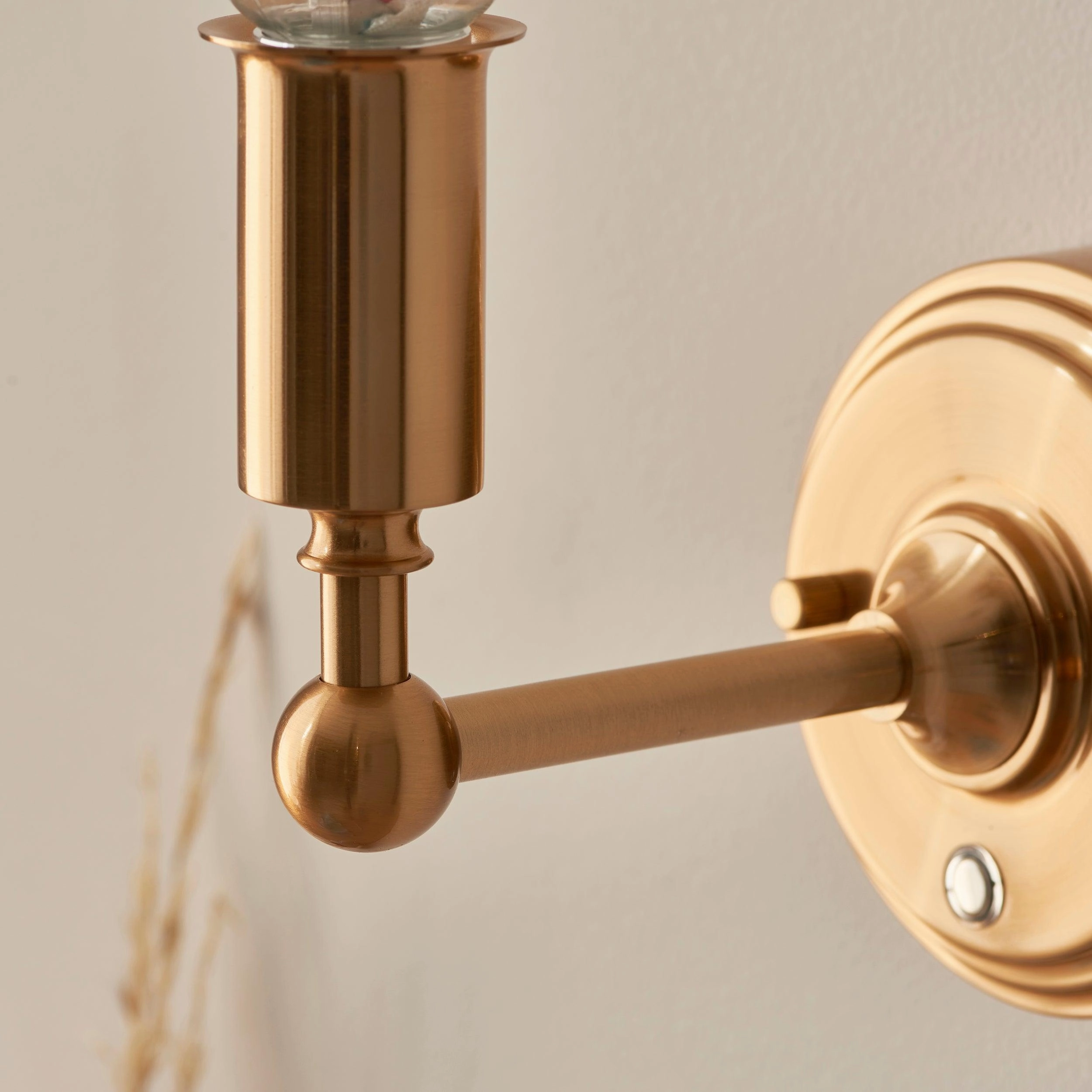 Burley Rechargeable Brass Wall Light & Ikat 16cm Pearl Grey Shade