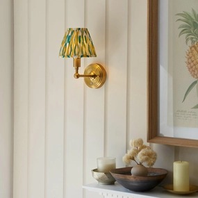 Burley Rechargeable Brass Wall Light & Ikat 16cm Yellow & Jade Shade ceramic table lamp