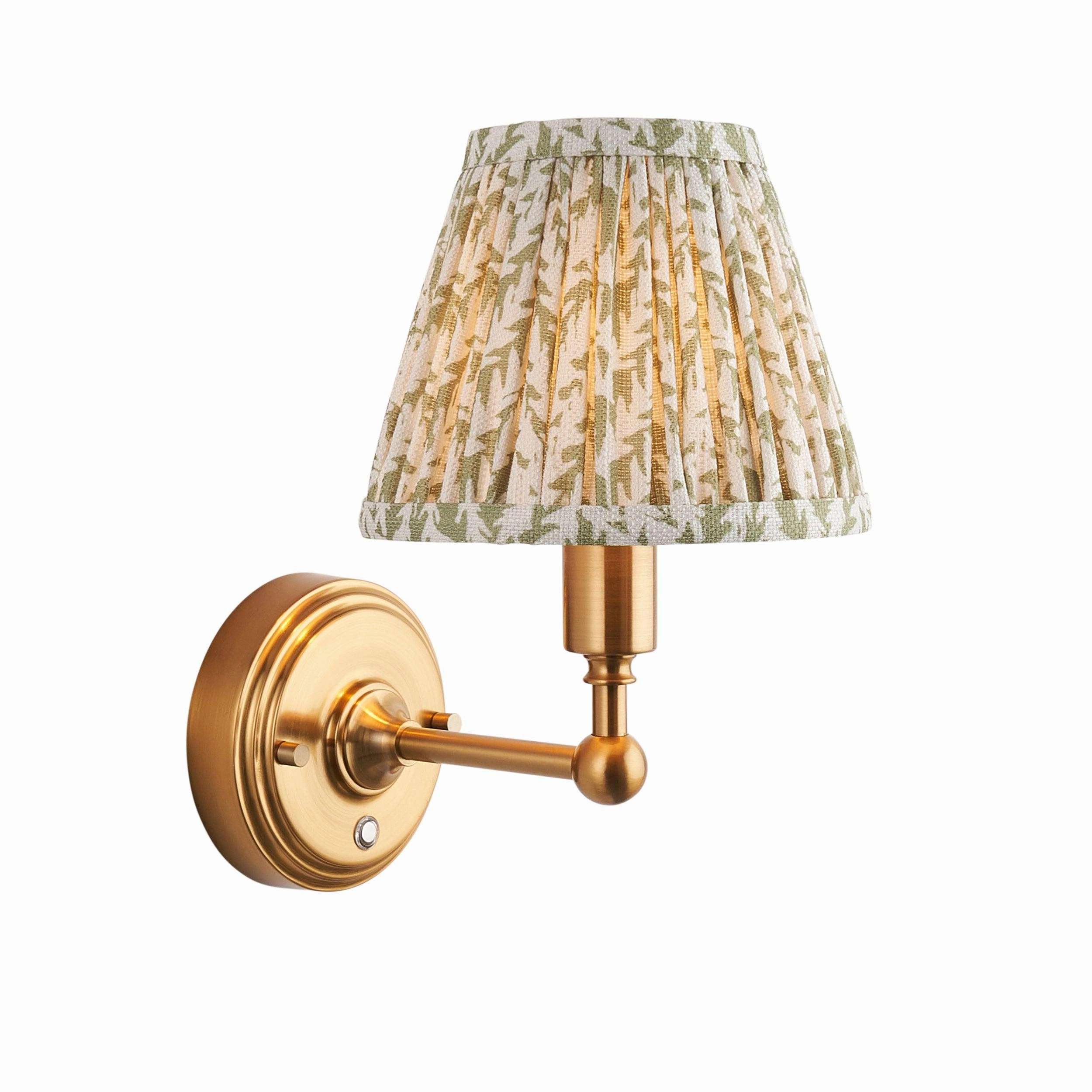 Burley Rechargeable Brass Wall Light & Leaf 16cm Herb Garden Green Shade