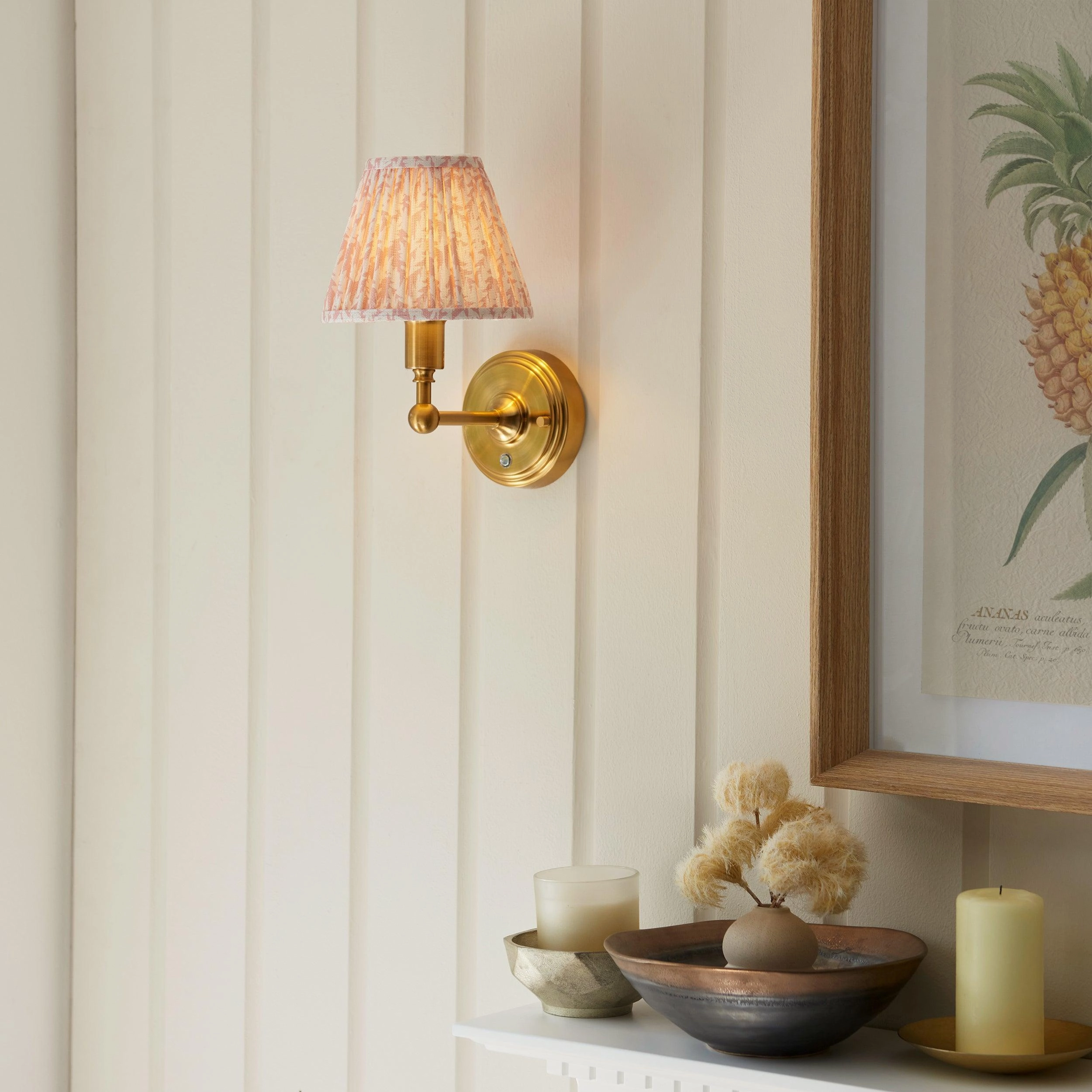 Burley Rechargeable Brass Wall Light & Leaf 16cm Peachy keen Shade ceramic table lamp