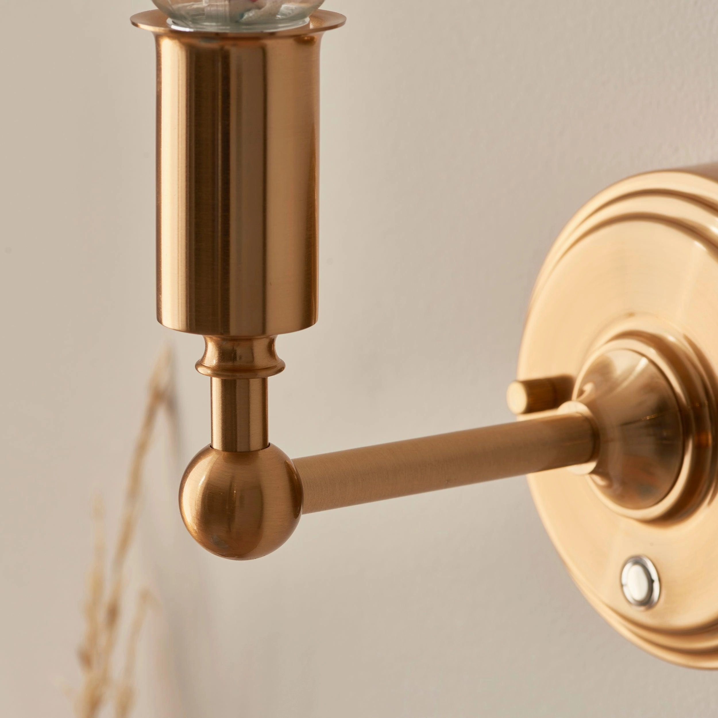 Burley Rechargeable Brass Wall Light & Leaf 16cm Pearl Grey Shade