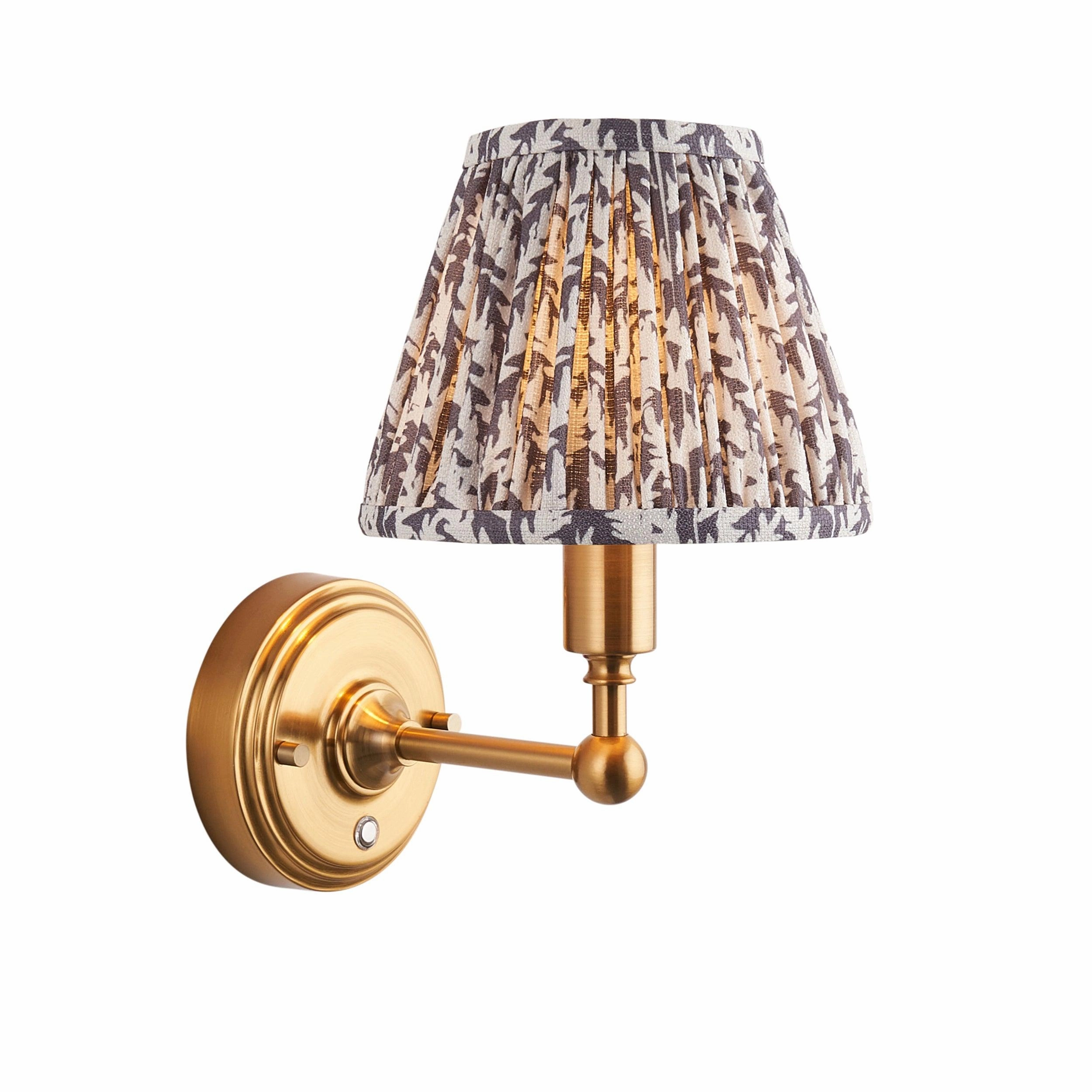 Burley Rechargeable Brass Wall Light & Leaf 16cm Pearl Grey Shade