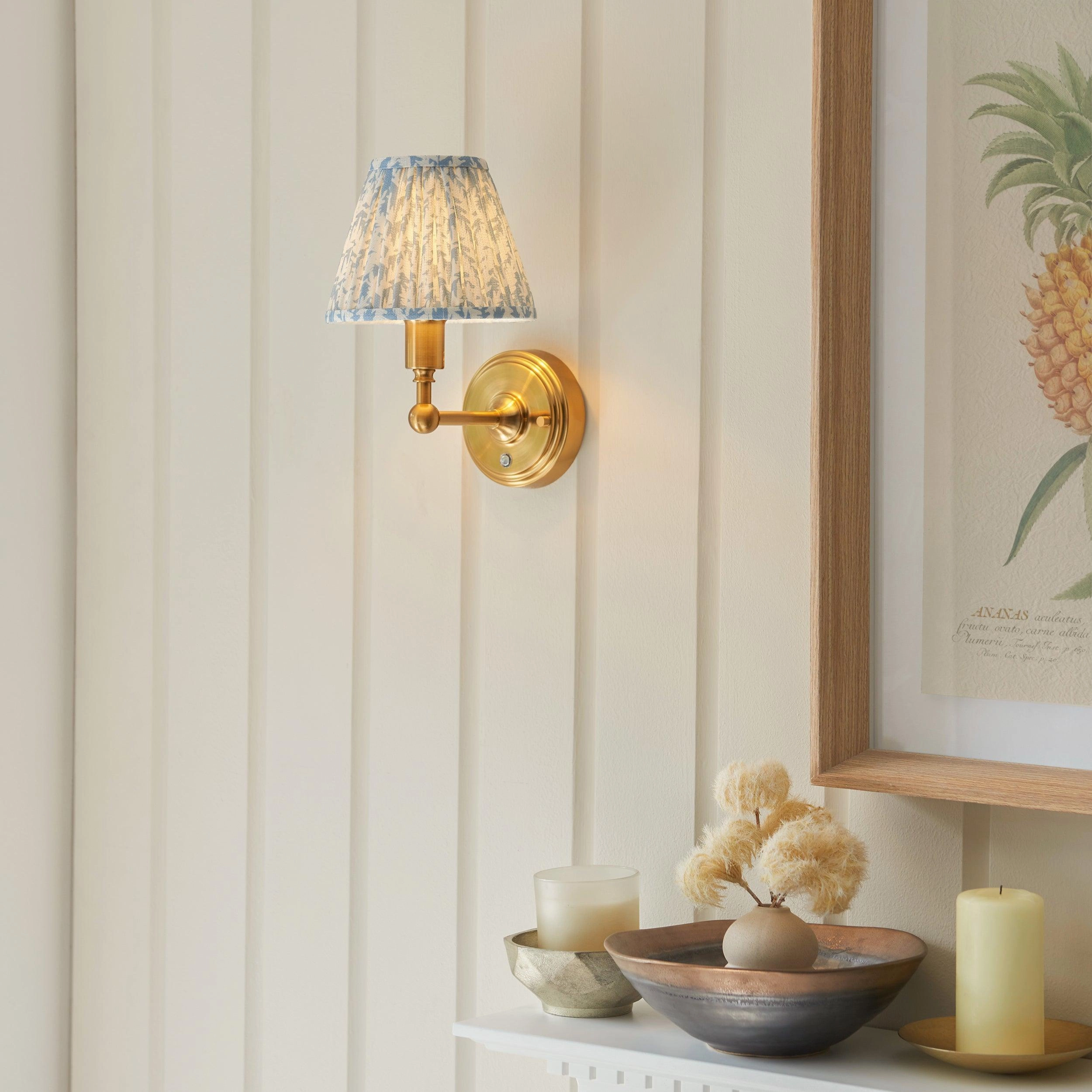 Burley Rechargeable Brass Wall Light & Leaf 16cm Shell Bay Blue Shade ceramic table lamp
