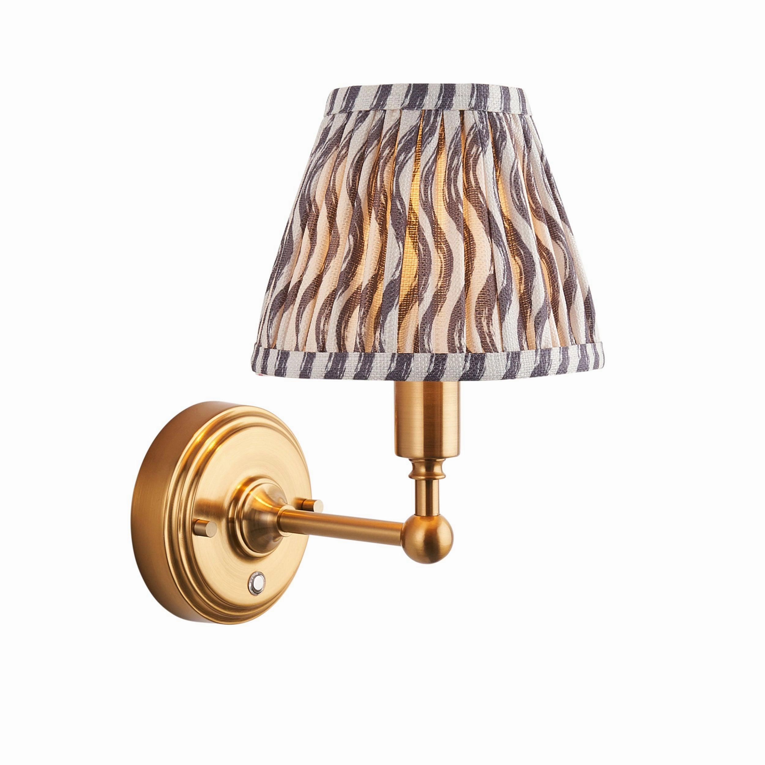 Burley Rechargeable Brass Wall Light & Ripple 16cm Pearl Grey Shade