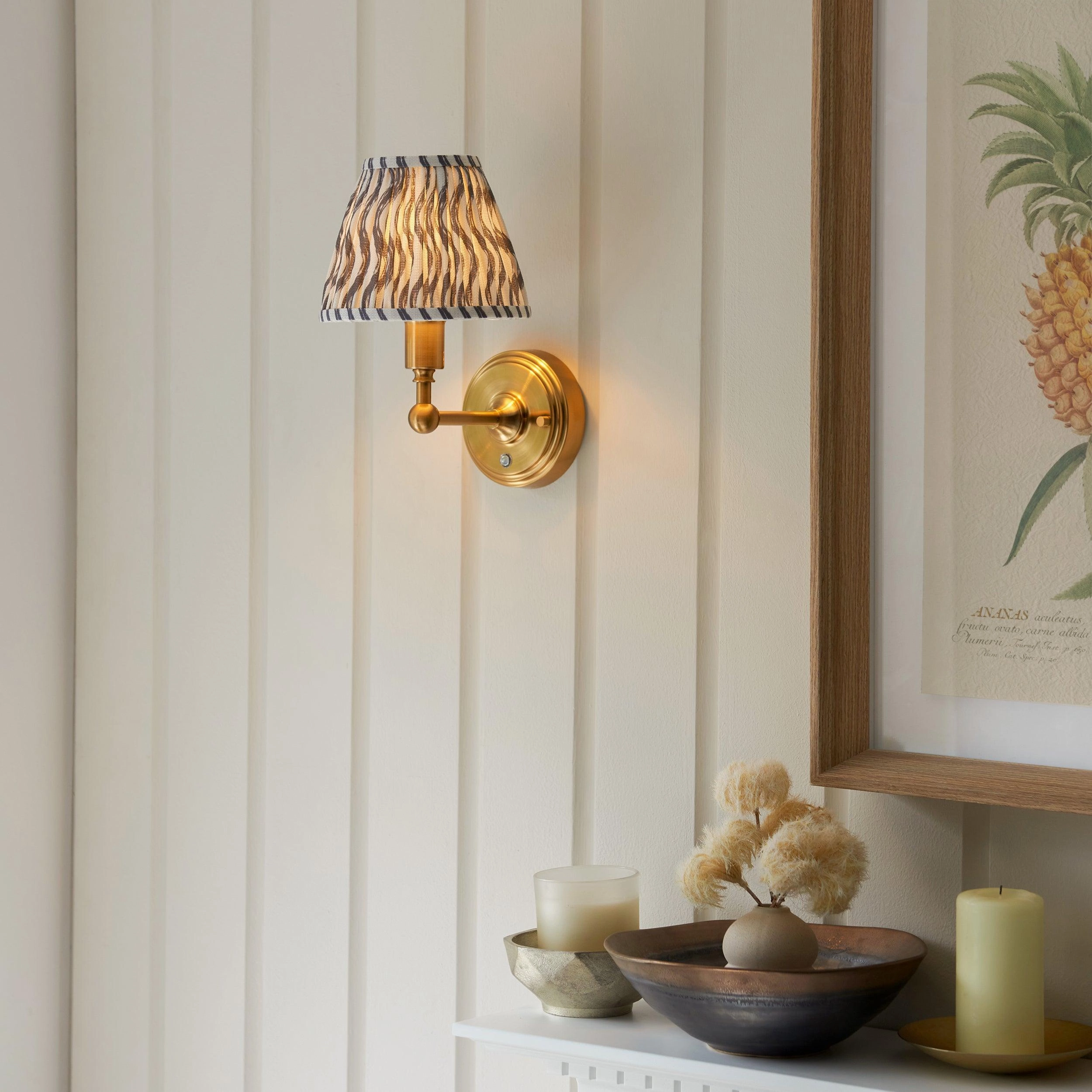 Burley Rechargeable Brass Wall Light & Ripple 16cm Pearl Grey Shade ceramic table lamp