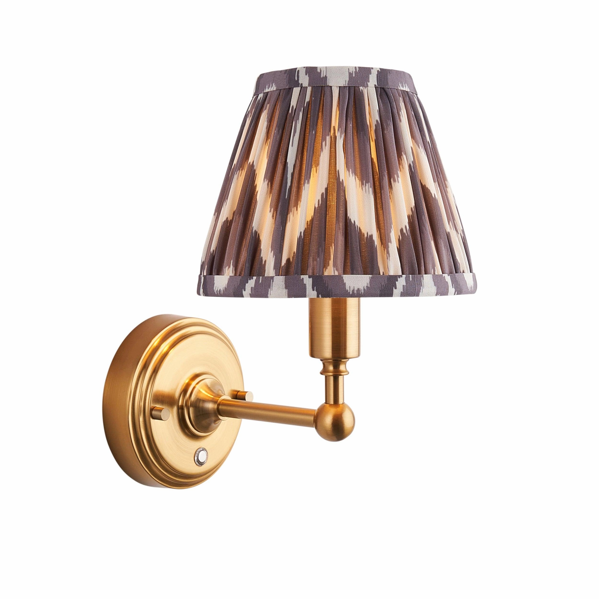 Burley Rechargeable Brass Wall Light & Zigzag 16cm Pearl Grey Shade