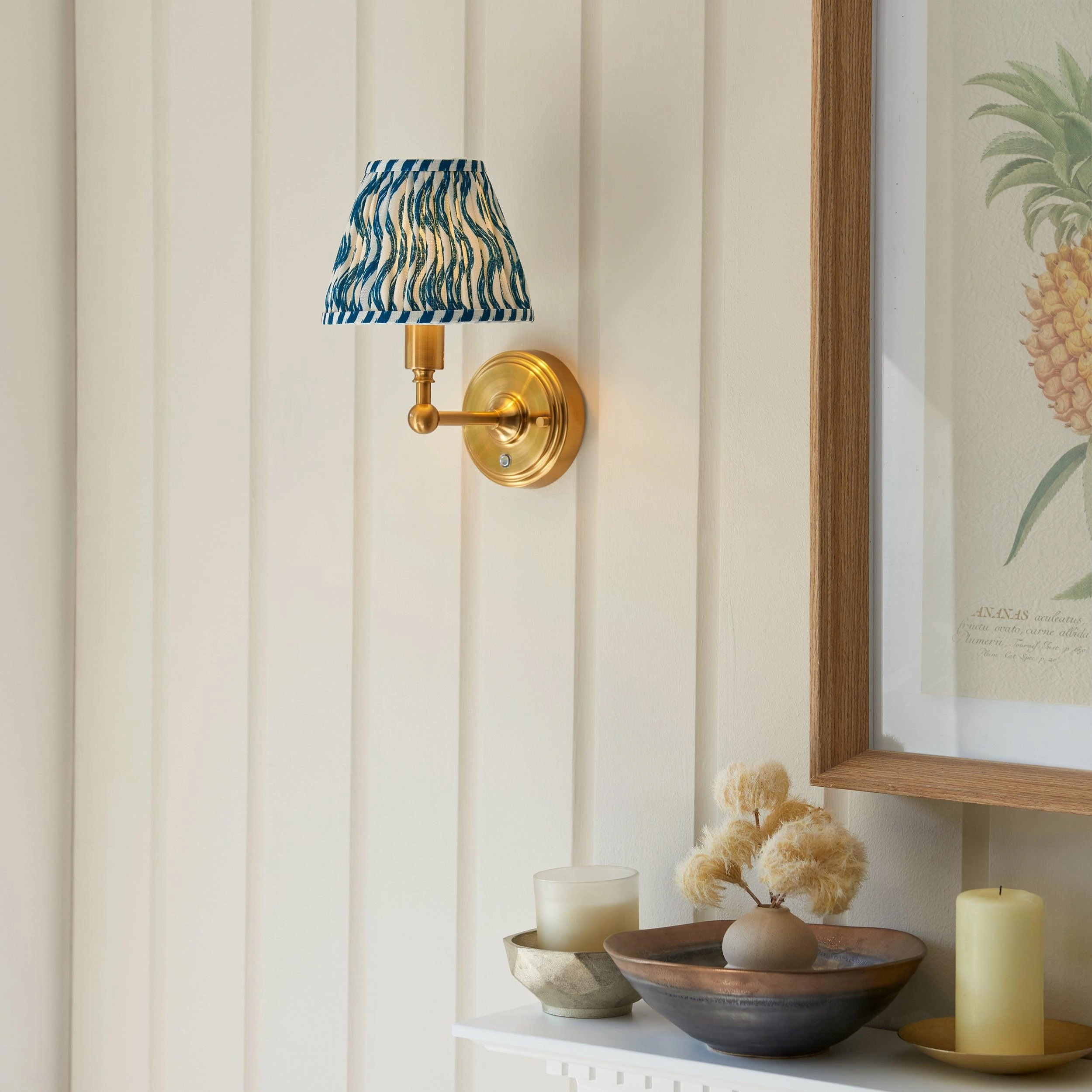 Burley Rechargeable Brass Wall Light With 16cm Shade