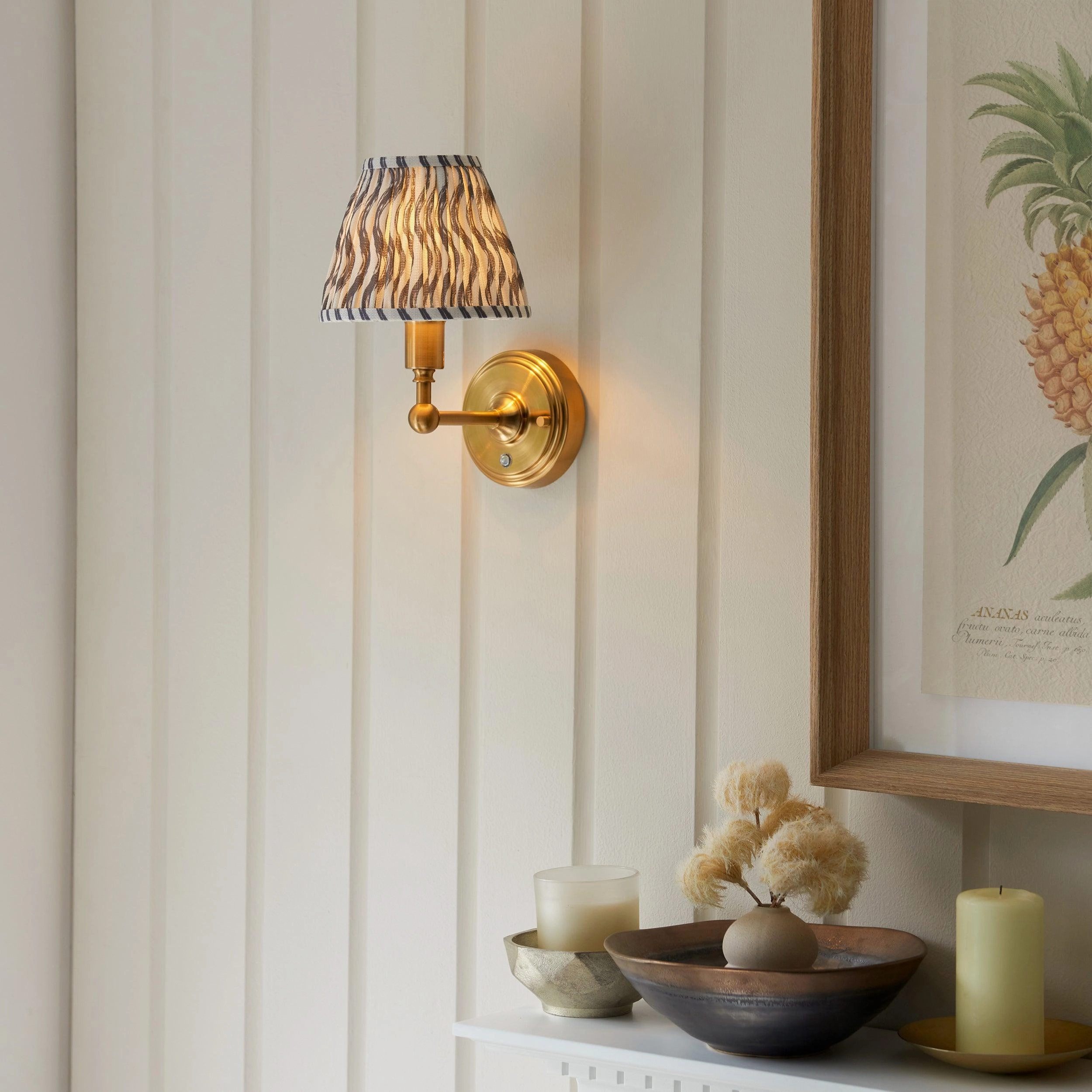 Burley Rechargeable Brass Wall Light With 16cm Shade