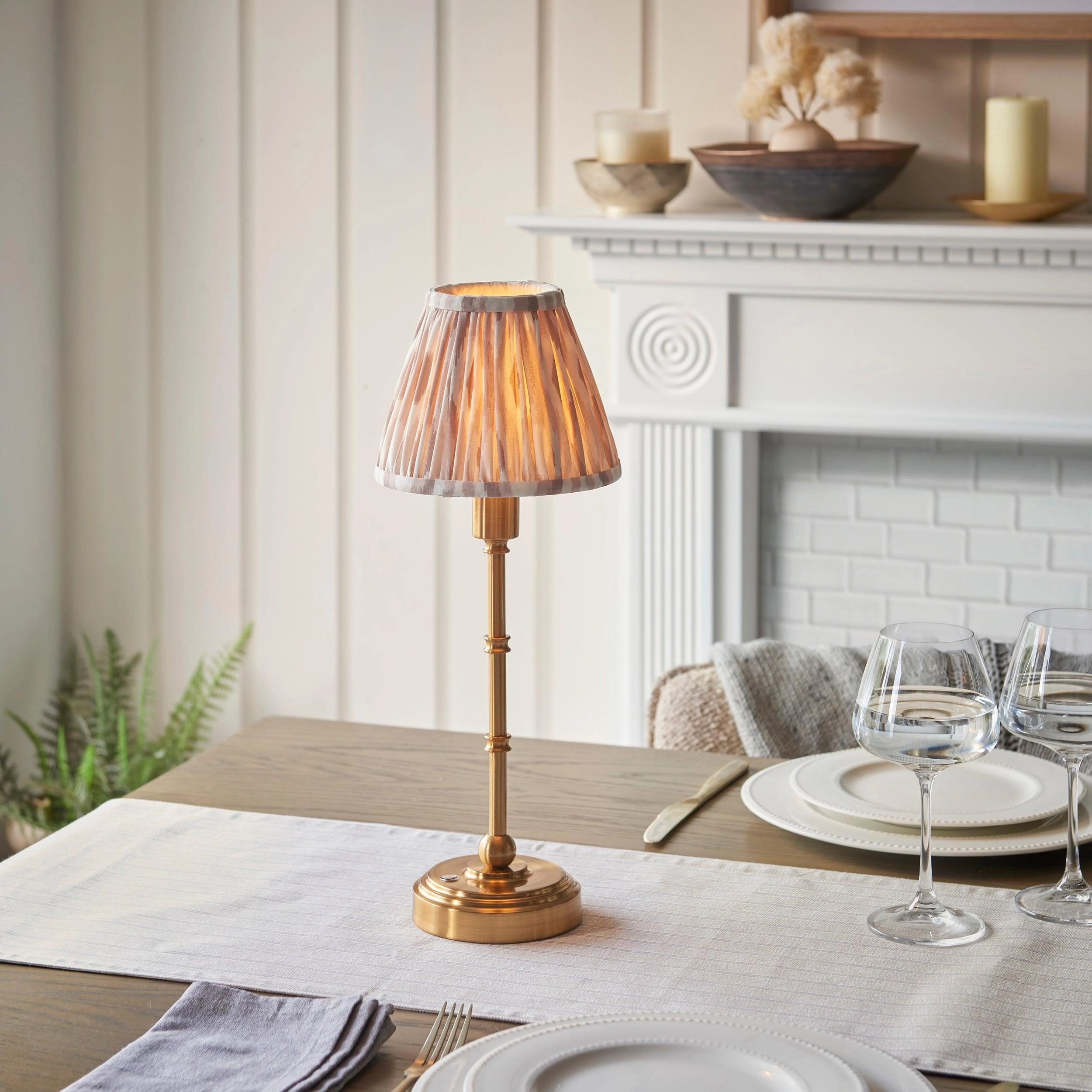 Burley Rechargeable Table Lamp & Ikat 16cm Neutral Shade ceramic table lamp