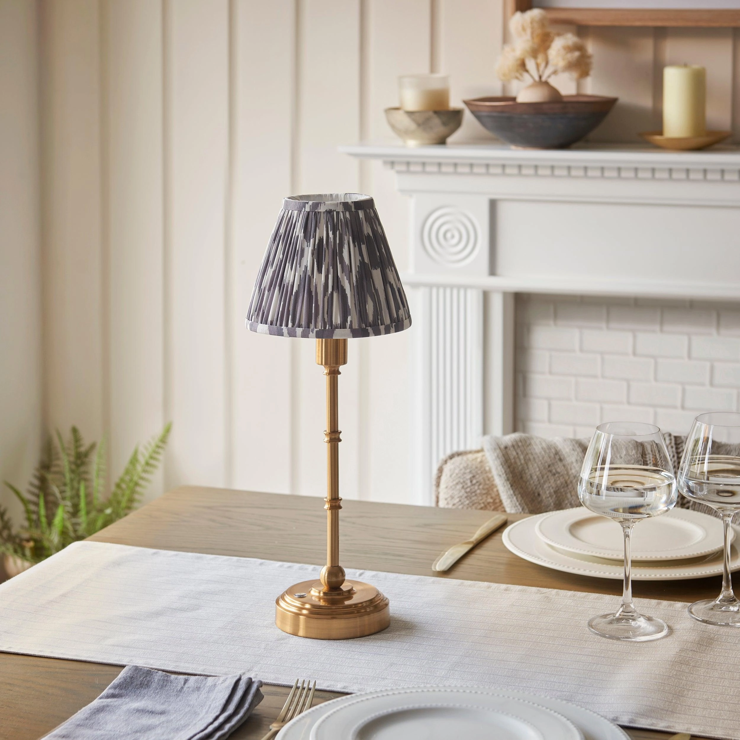 Burley Rechargeable Table Lamp & Ikat 16cm Pearl Grey Shade