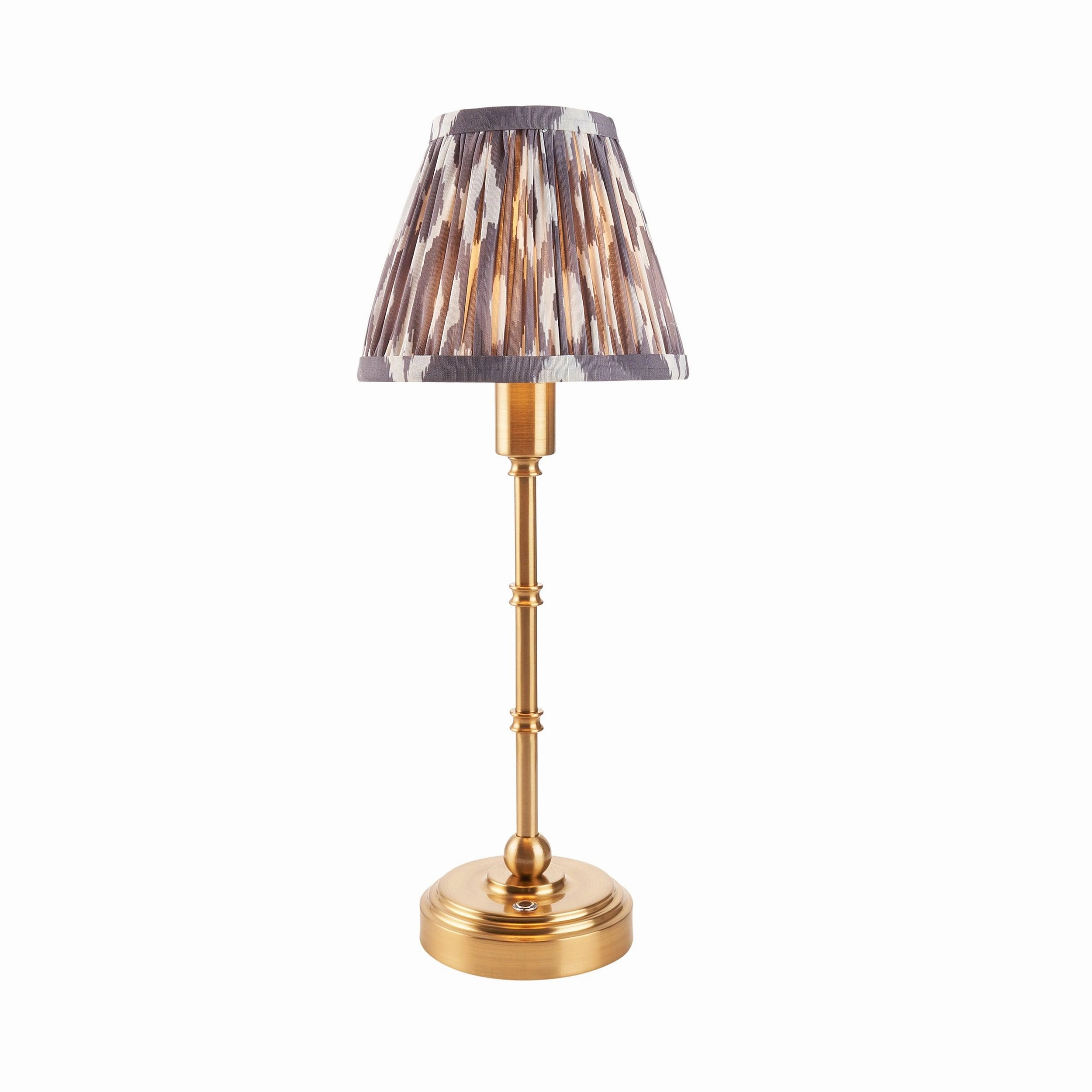 Burley Rechargeable Table Lamp & Ikat 16cm Pearl Grey Shade