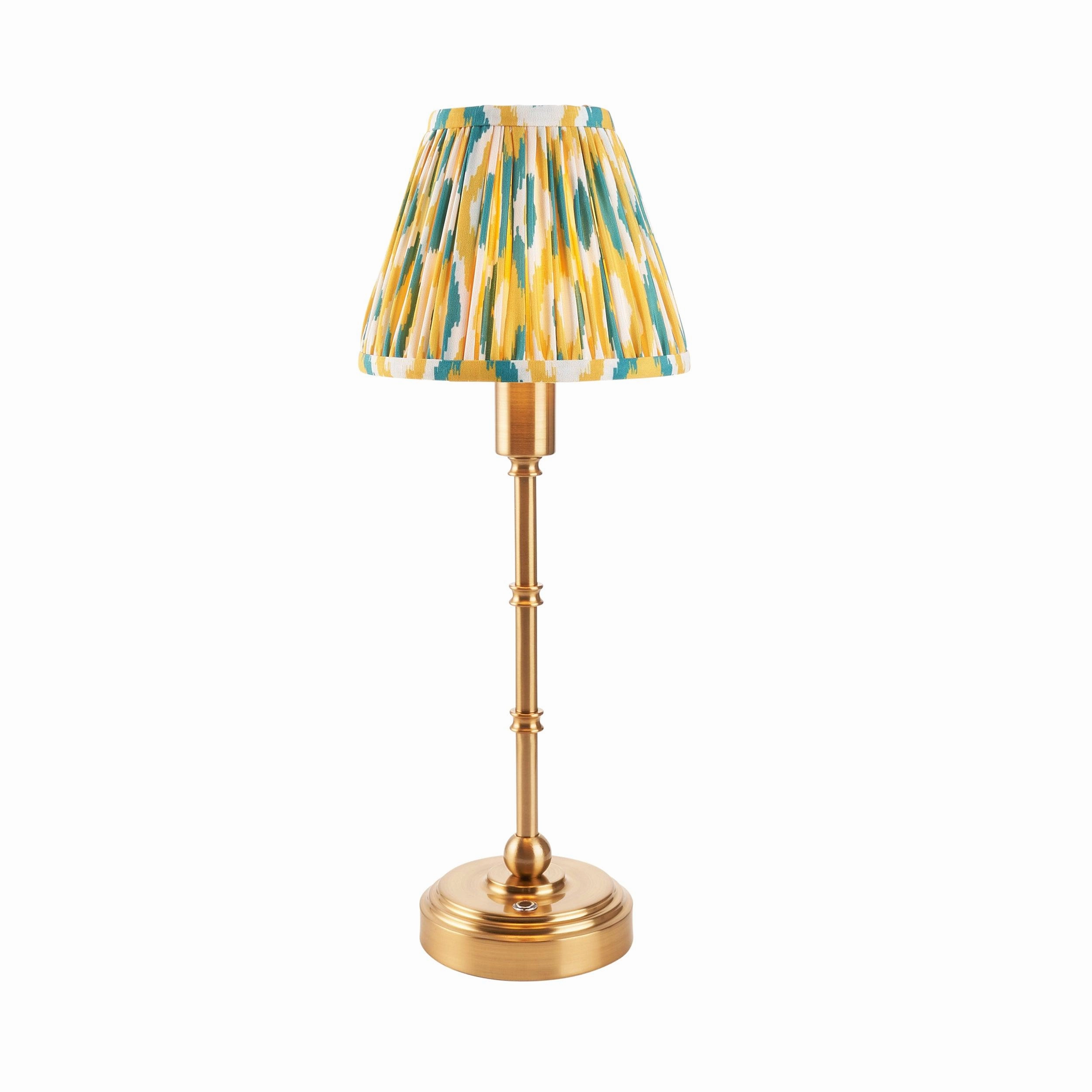 Burley Rechargeable Table Lamp & Ikat 16cm Yellow & Jade Shade
