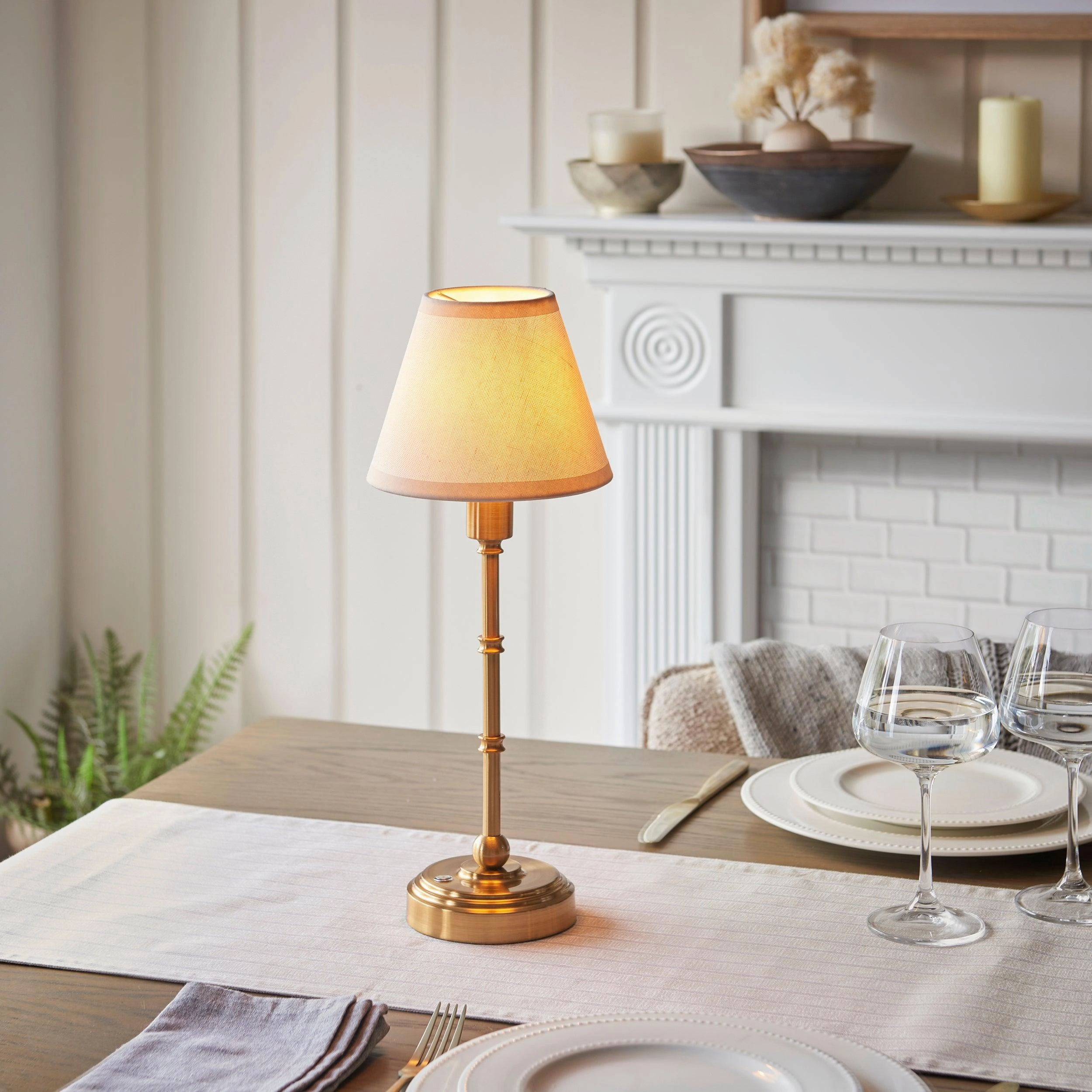 Burley Rechargeable Table Lamp & Ivy 16cm Vintage White Shade ceramic table lamp