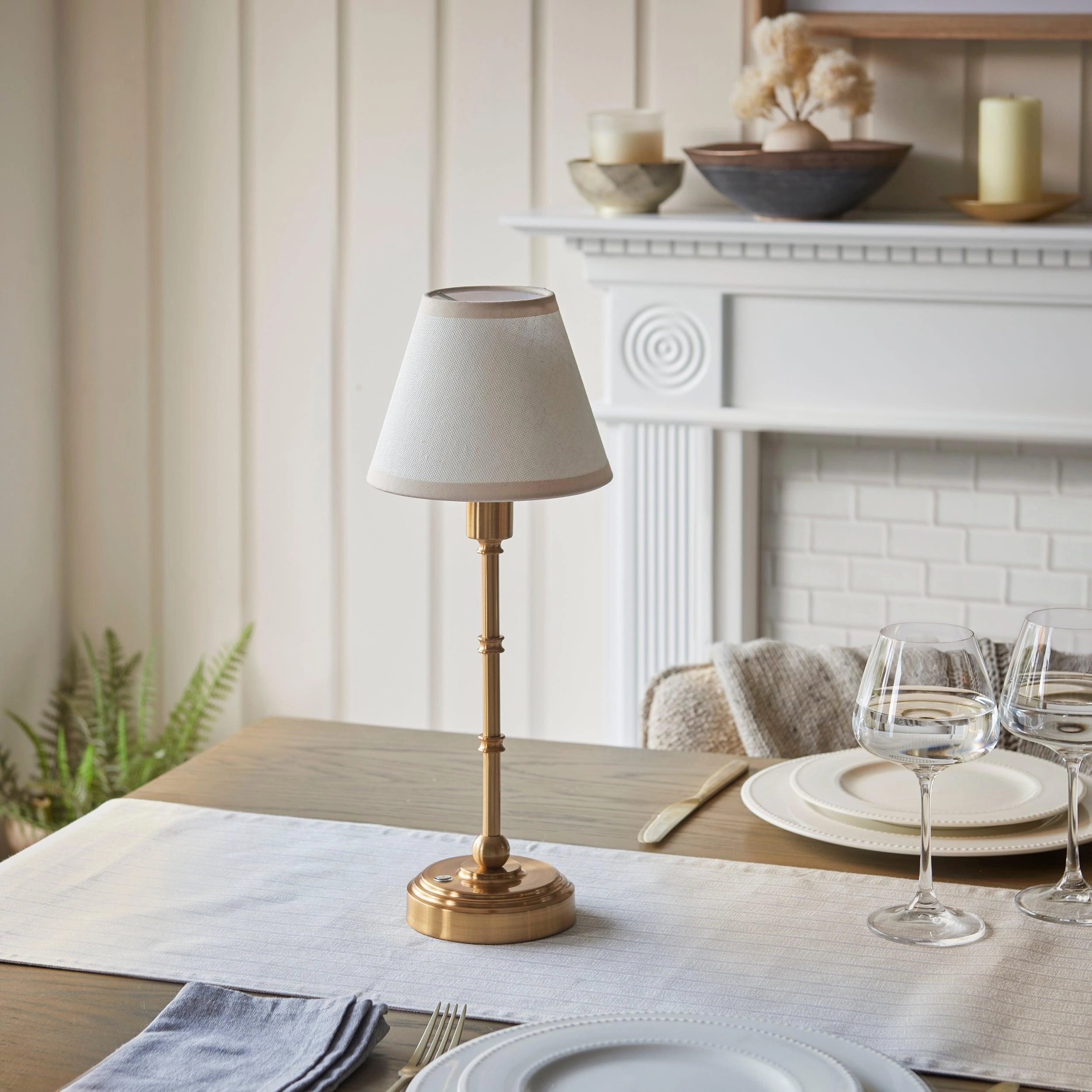 Burley Rechargeable Table Lamp & Ivy 16cm Vintage White Shade