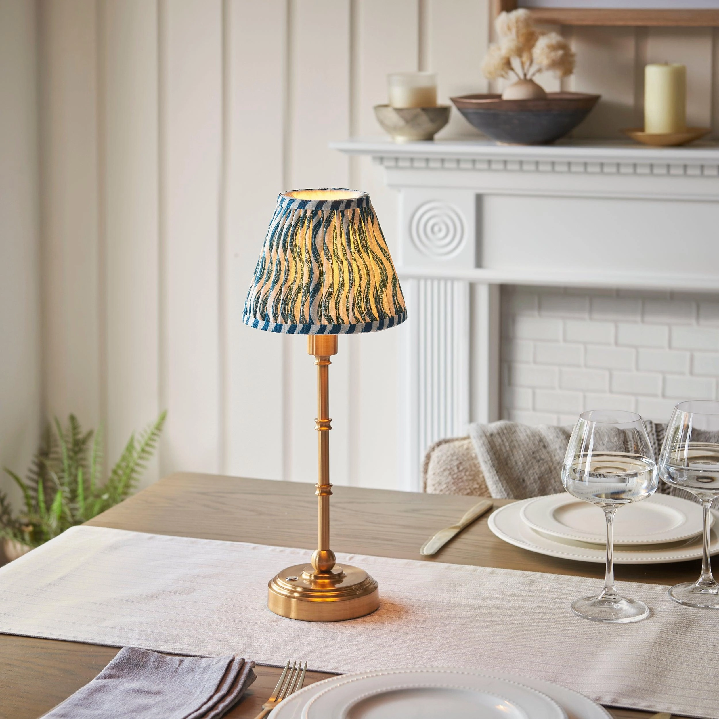 Burley Rechargeable Table Lamp & Ripple 16cm Marlin Blue Shade ceramic table lamp
