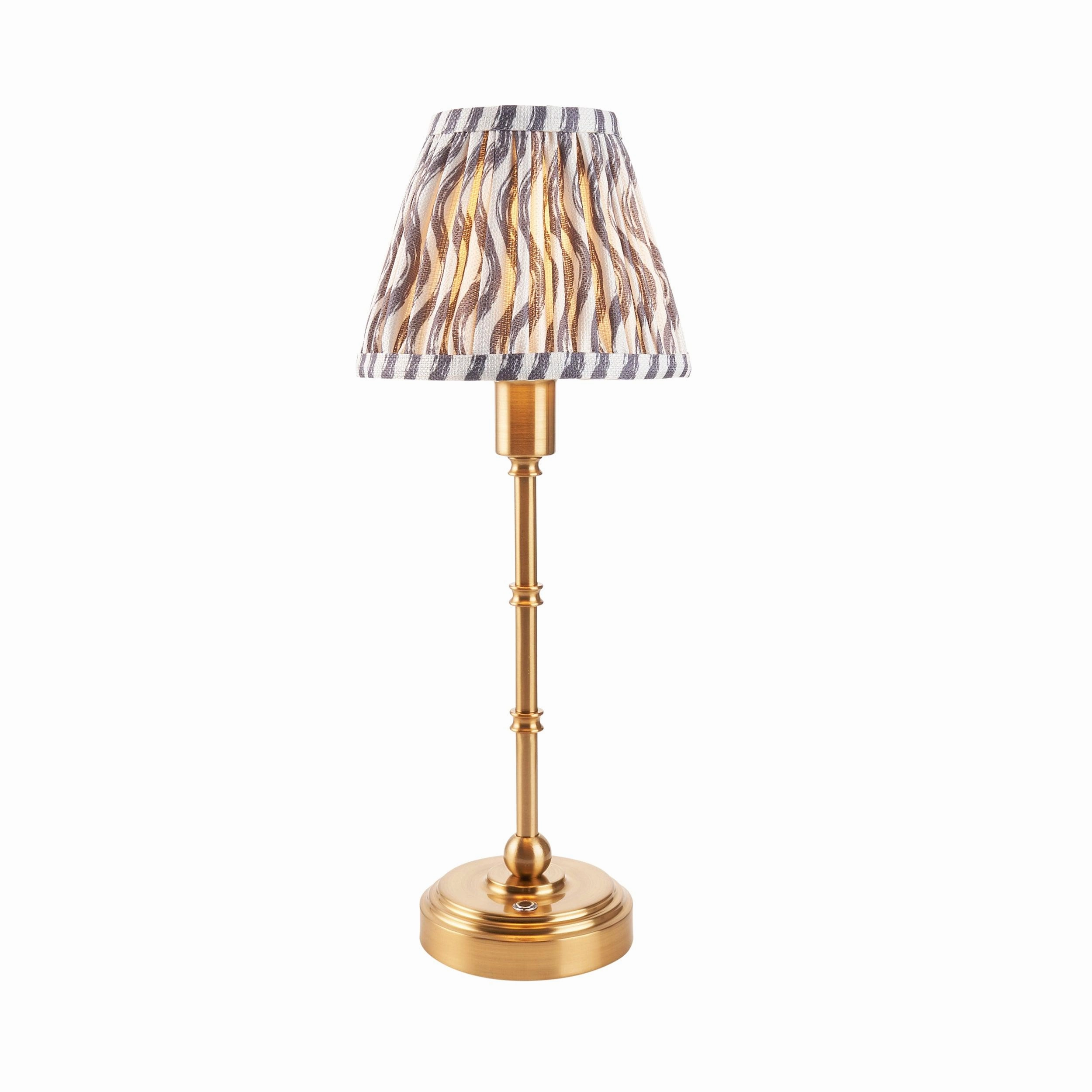 Burley Rechargeable Table Lamp & Ripple 16cm Pearl Grey Shade