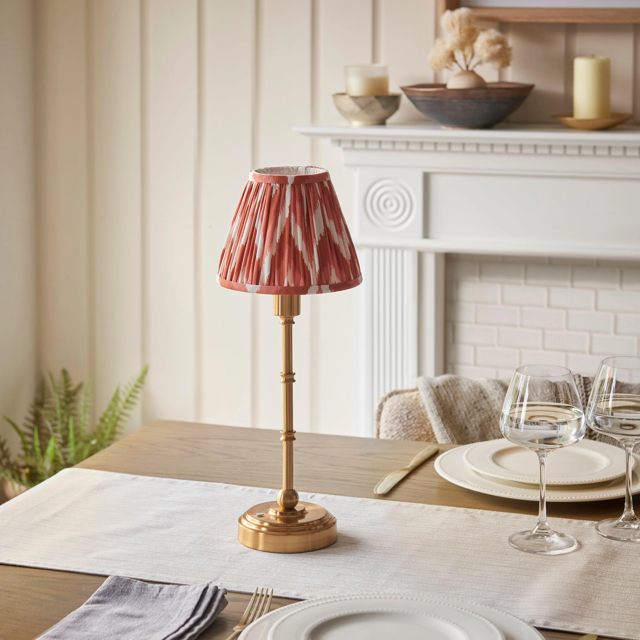 Burley Rechargeable Table Lamp & Zigzag 16cm Apricot Orange Shade