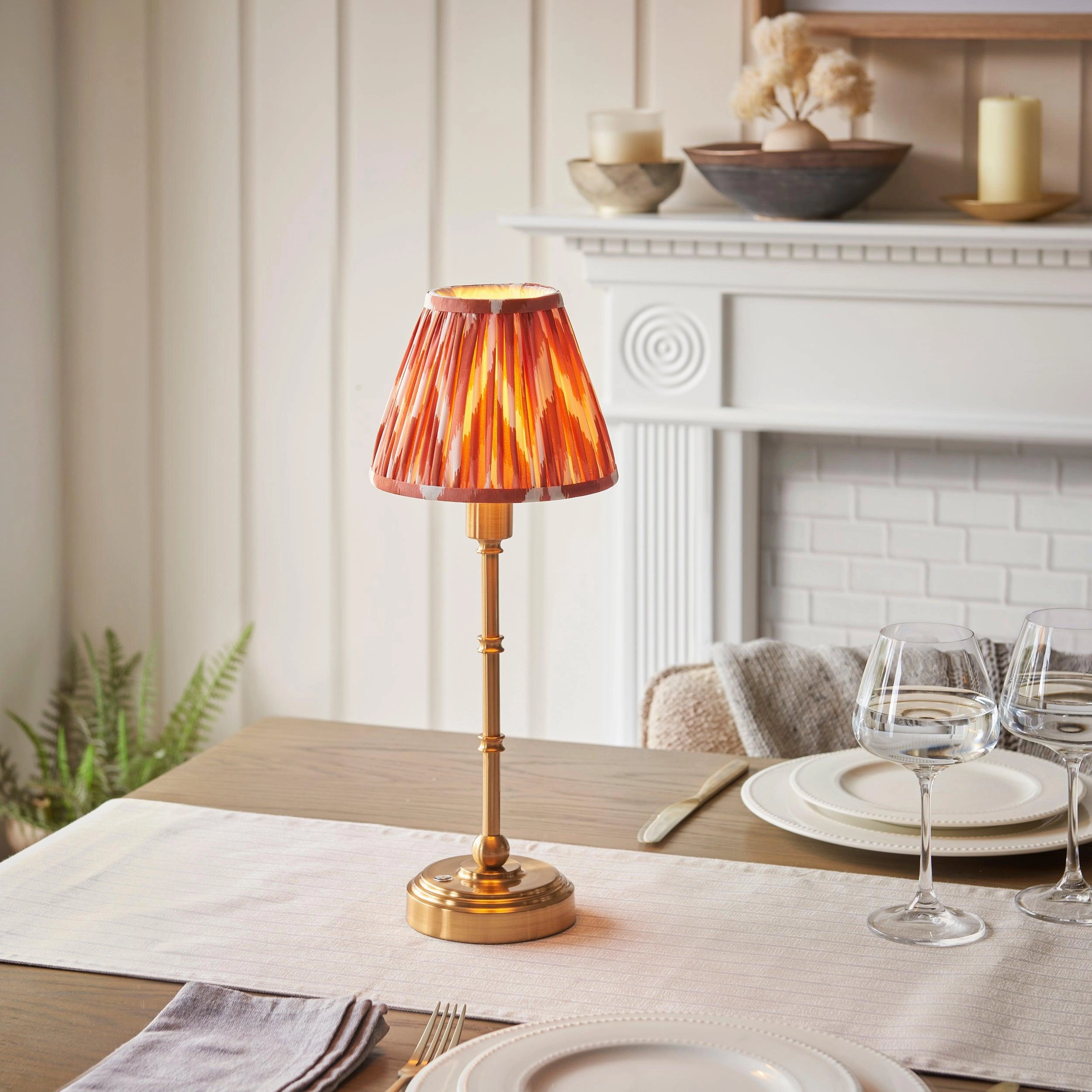 Burley Rechargeable Table Lamp & Zigzag 16cm Apricot Orange Shade ceramic table lamp