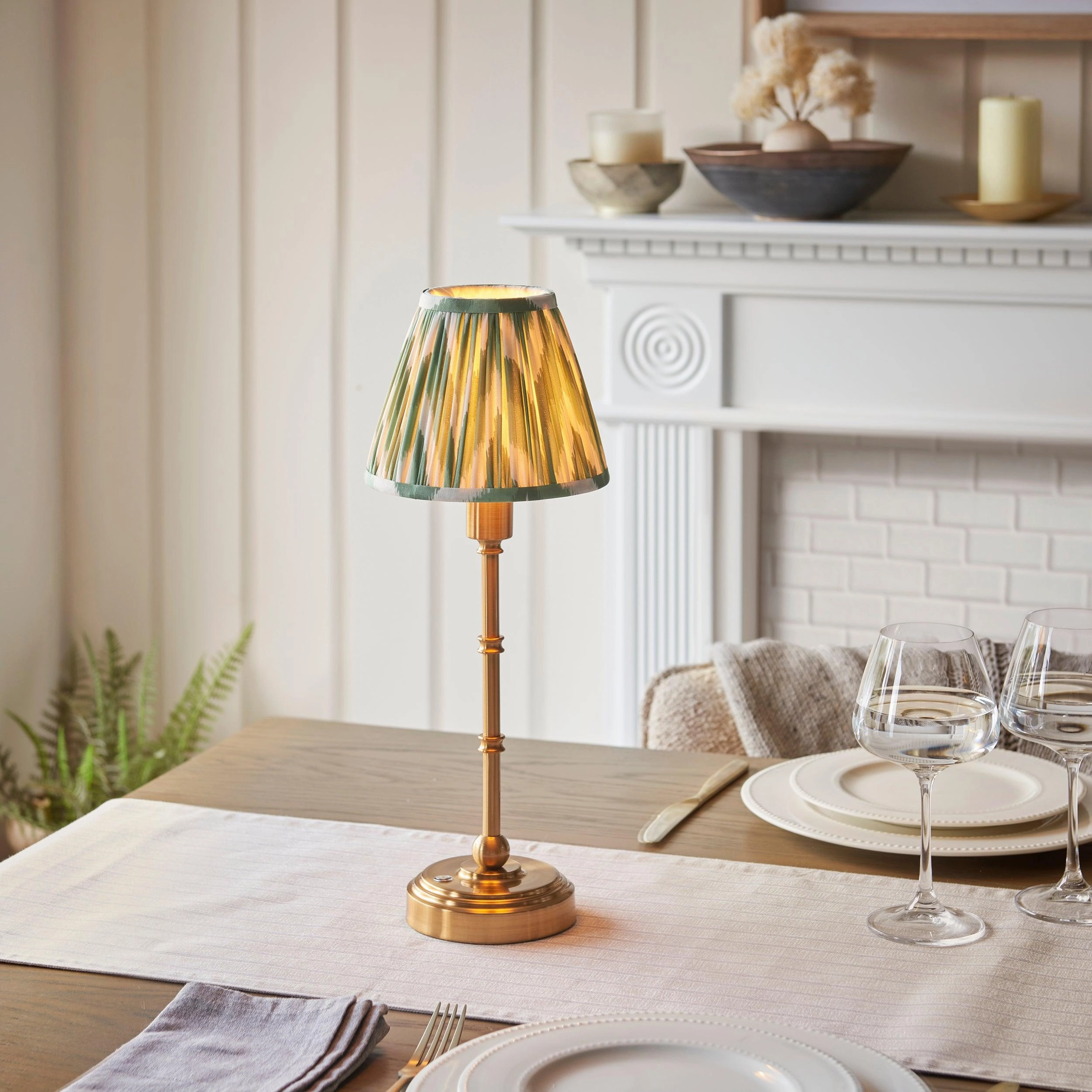 Burley Rechargeable Table Lamp & Zigzag 16cm Cotswold Green Shade ceramic table lamp