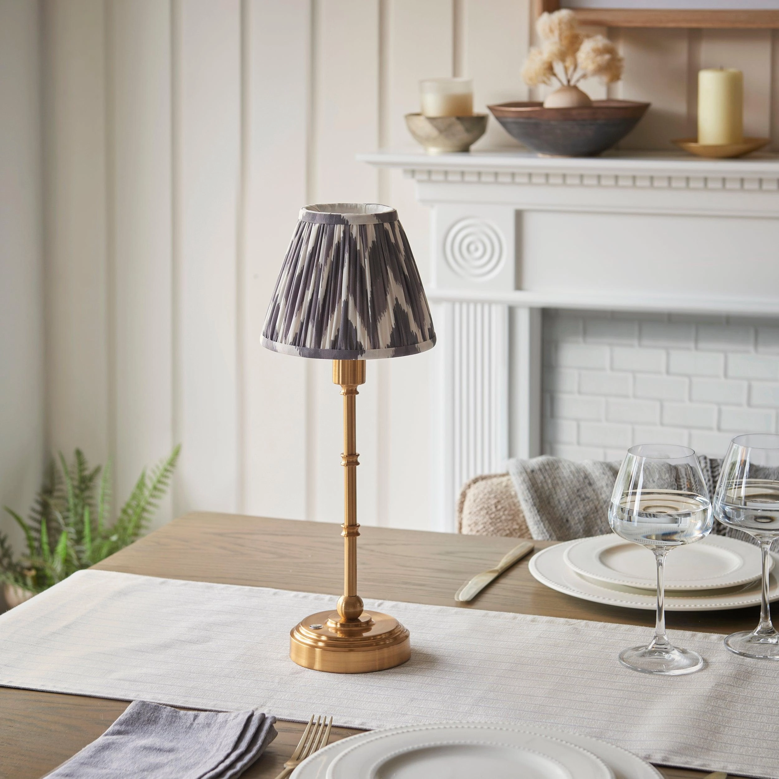 Burley Rechargeable Table Lamp & Zigzag 16cm Pearl Grey Shade