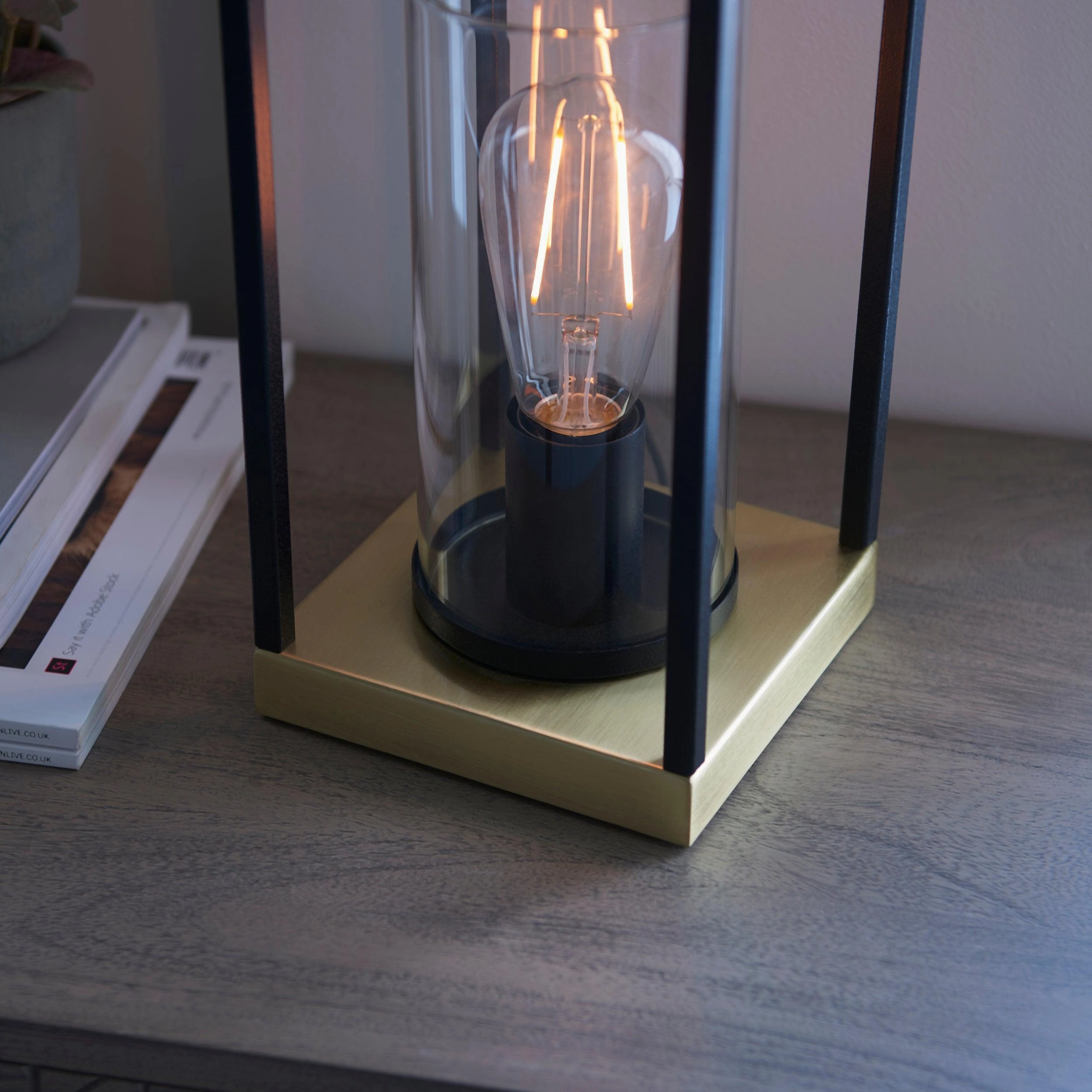 Caleb Brass & Black Frame Table Lamp - Clear Glass Shade