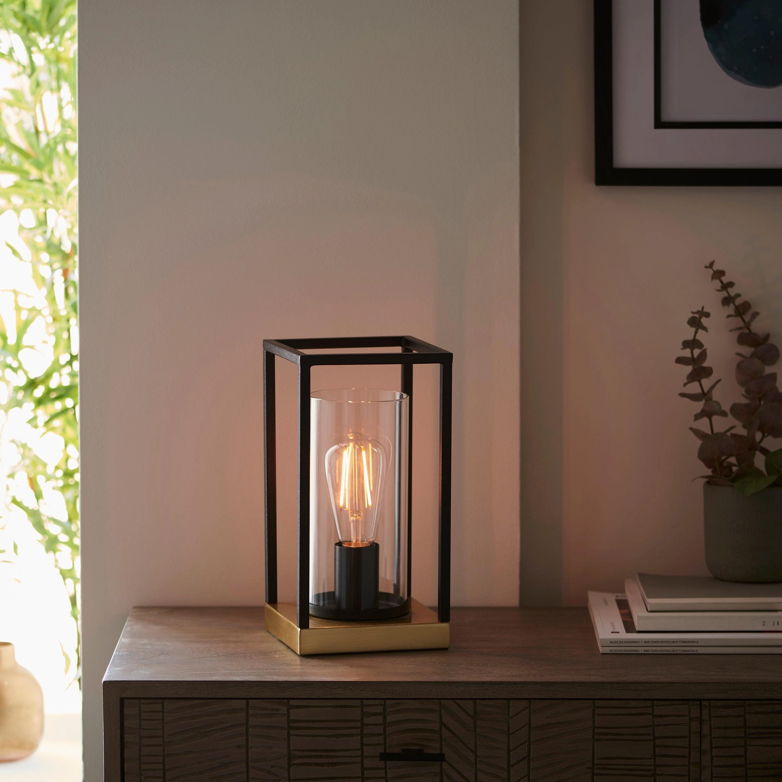 Caleb Brass & Black Frame Table Lamp - Clear Glass Shade