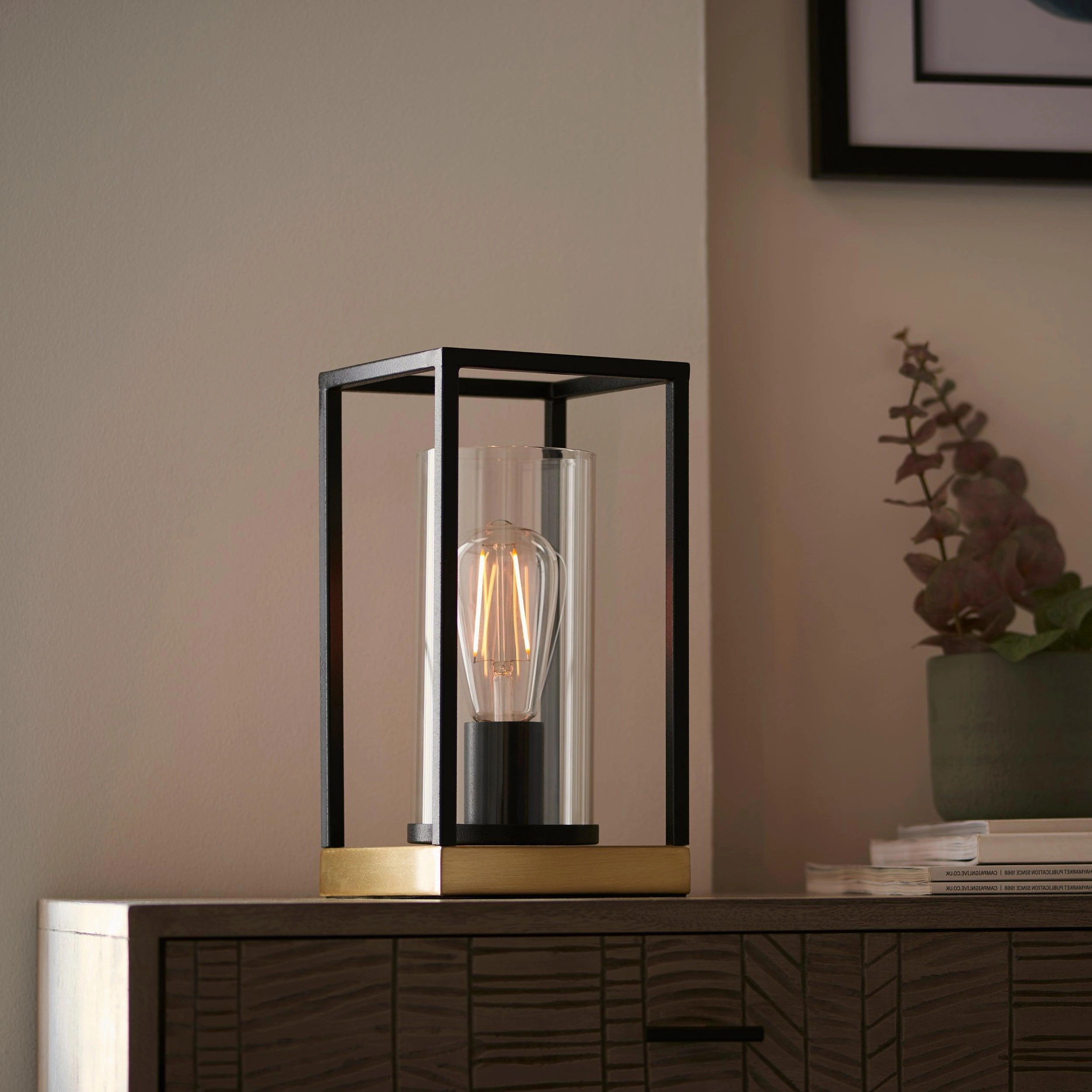 Caleb Brass & Black Frame Table Lamp - Clear Glass Shade