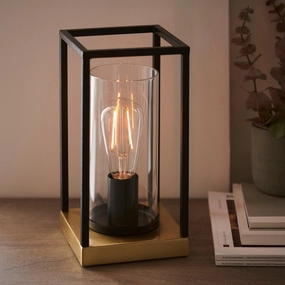 Caleb Brass & Black Frame Table Lamp - Clear Glass Shade energy-saving LED light