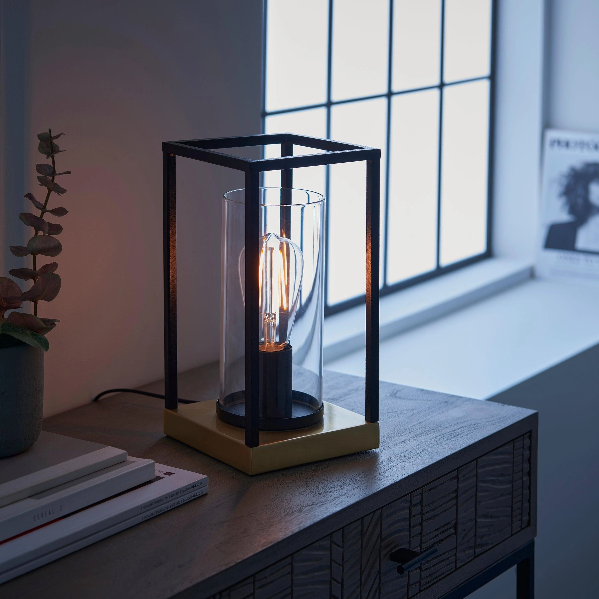 Caleb Brass & Black Frame Table Lamp - Clear Glass Shade
