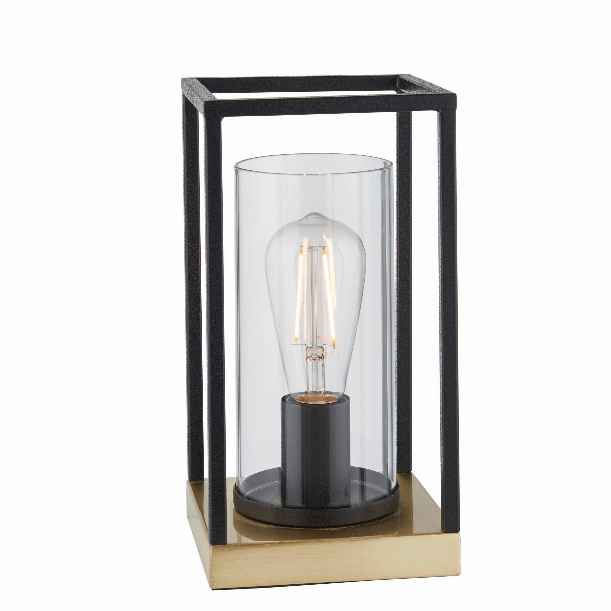 Caleb Brass & Black Frame Table Lamp - Clear Glass Shade