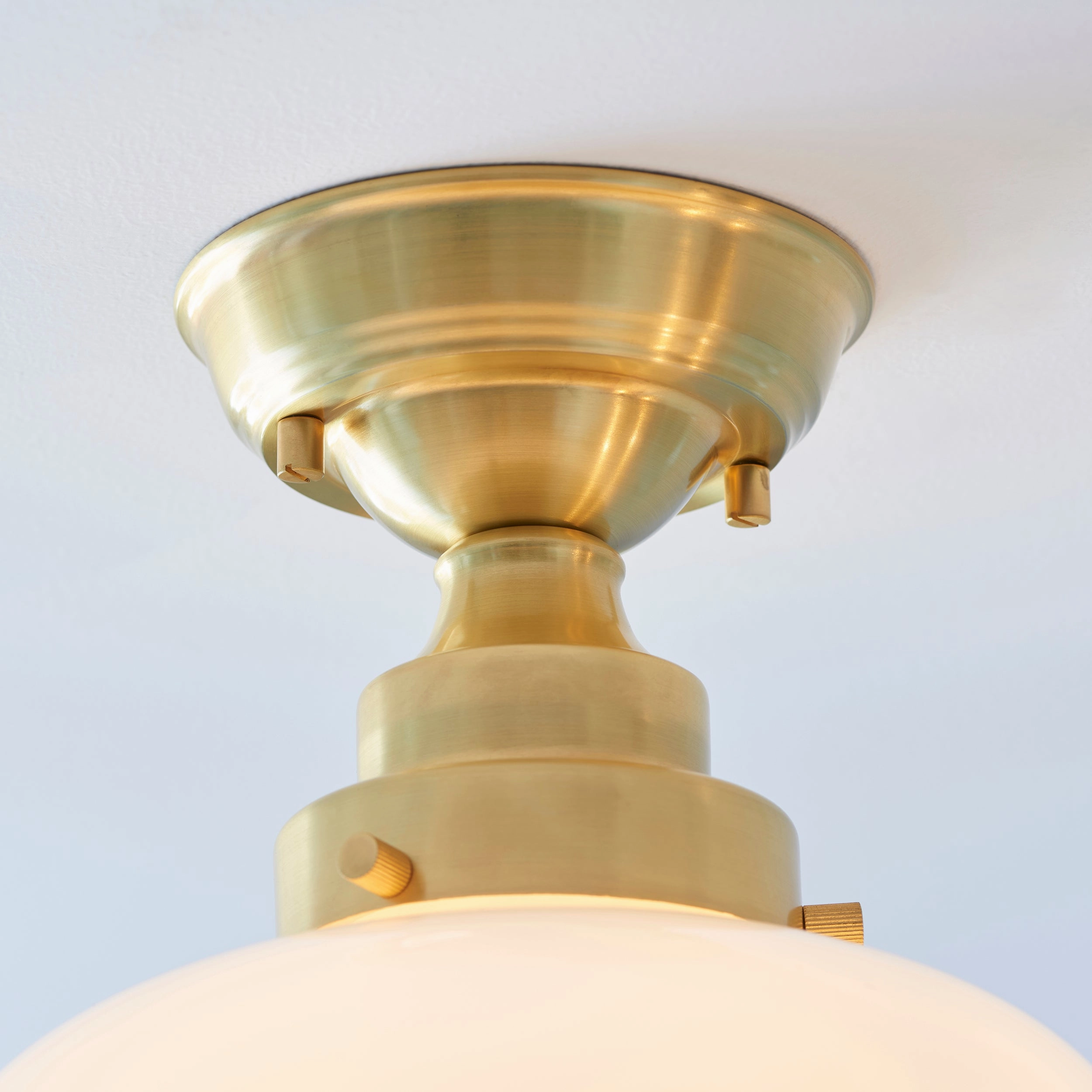 Camberley Brass & Opal Glass School House Semi Flush Ceiling Light