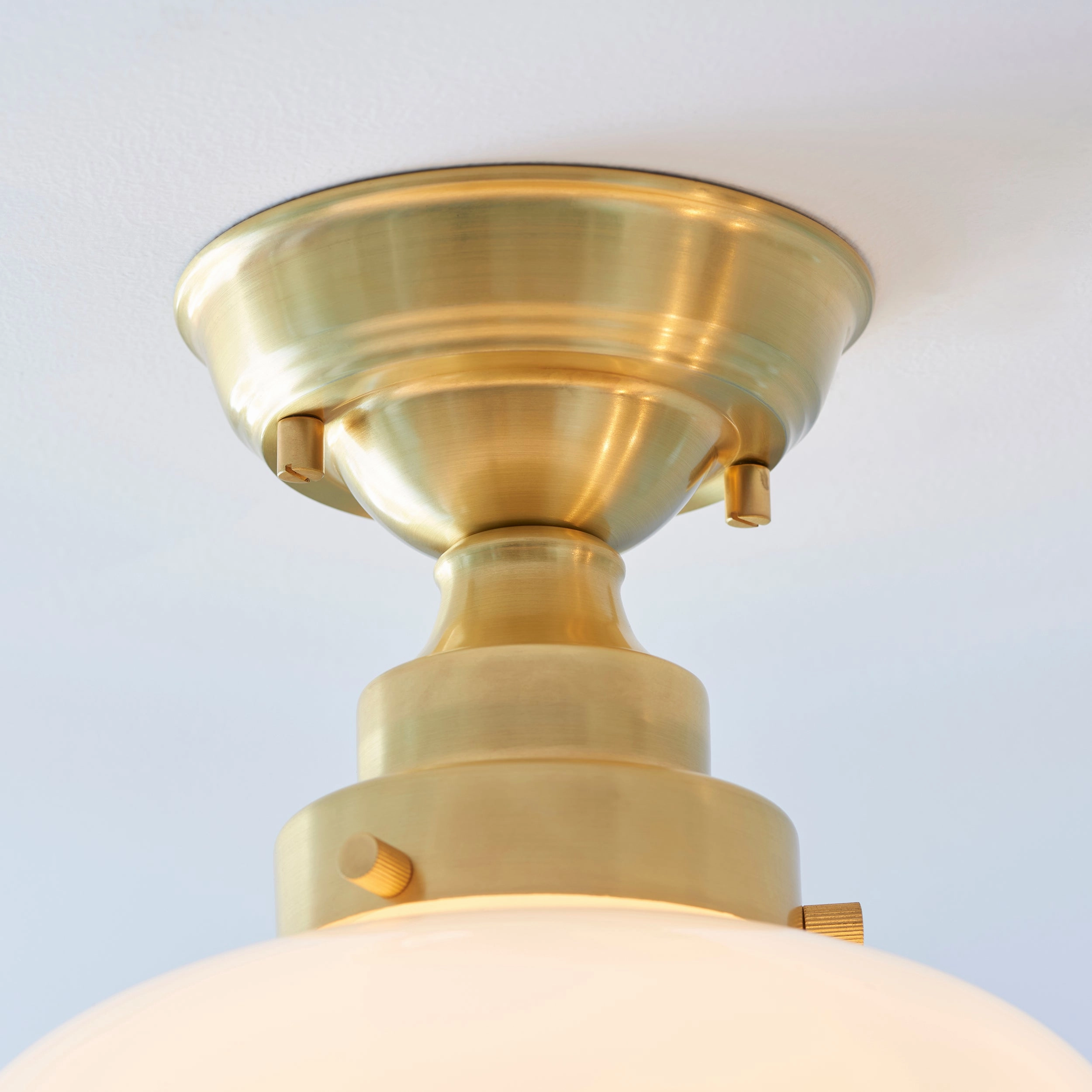 Camberley Brass & Opal Glass School House Semi Flush Ceiling Light