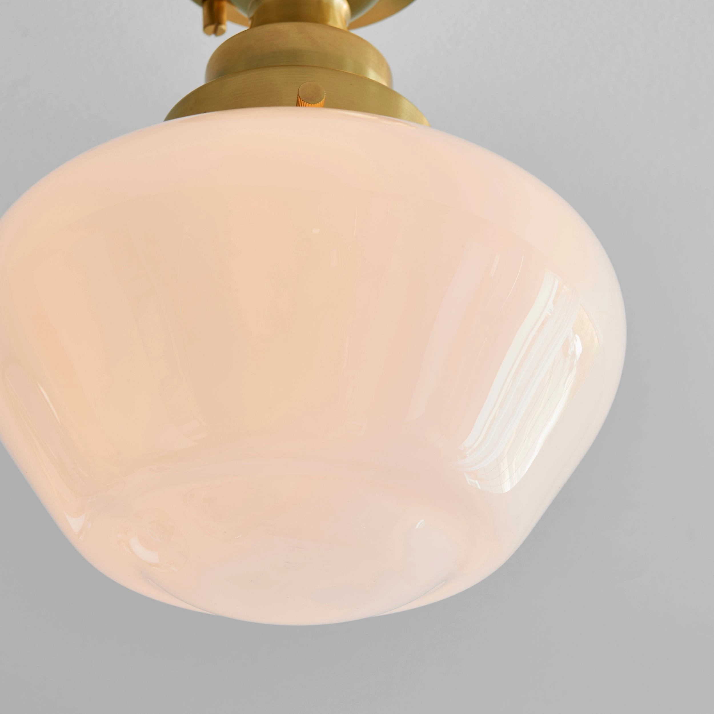 Camberley Brass & Opal Glass School House Semi Flush Ceiling Light