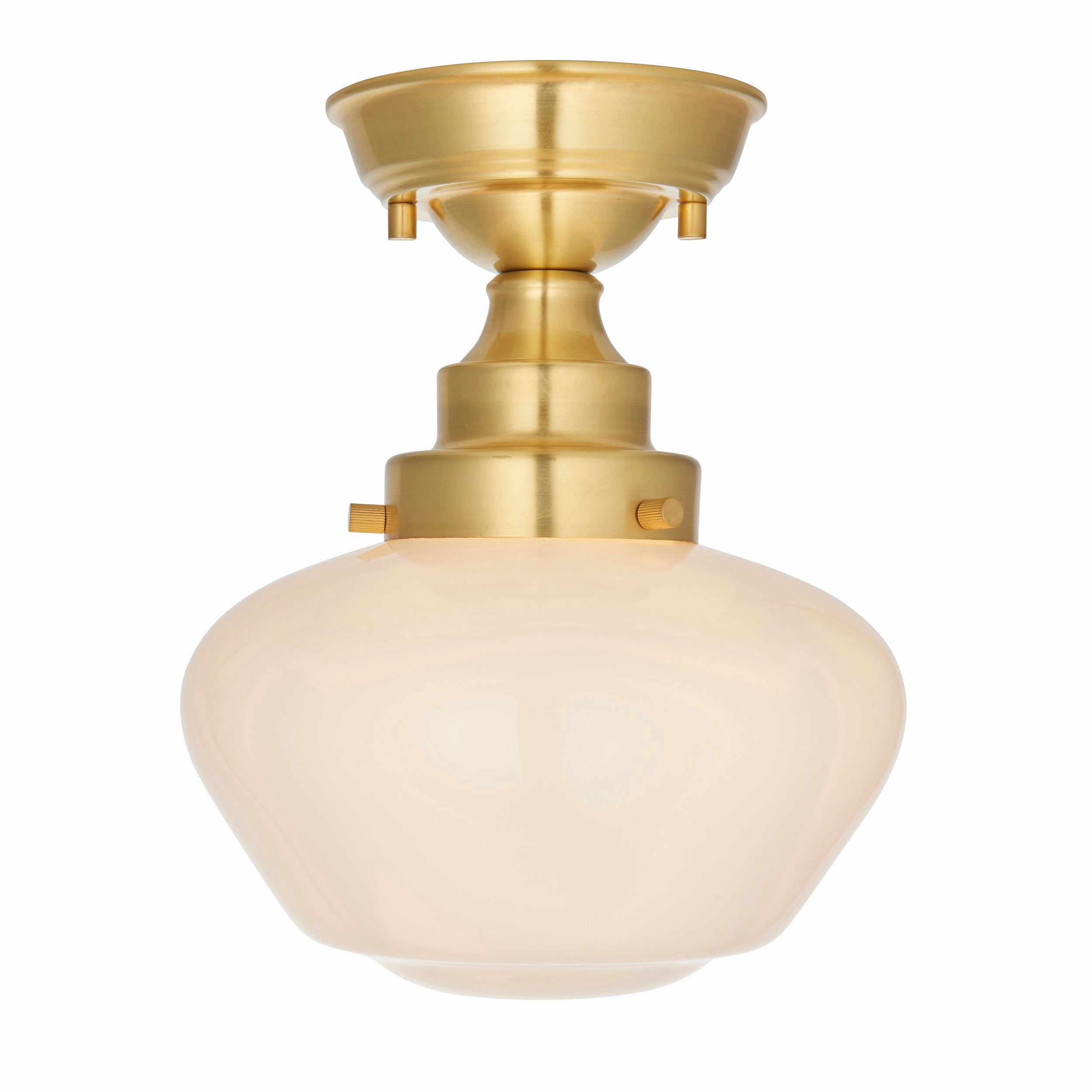 Camberley Brass & Opal Glass School House Semi Flush Ceiling Light