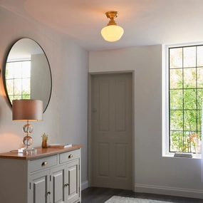 Camberley Brass & Opal Glass School House Semi Flush Ceiling Light ambient ceiling fixture