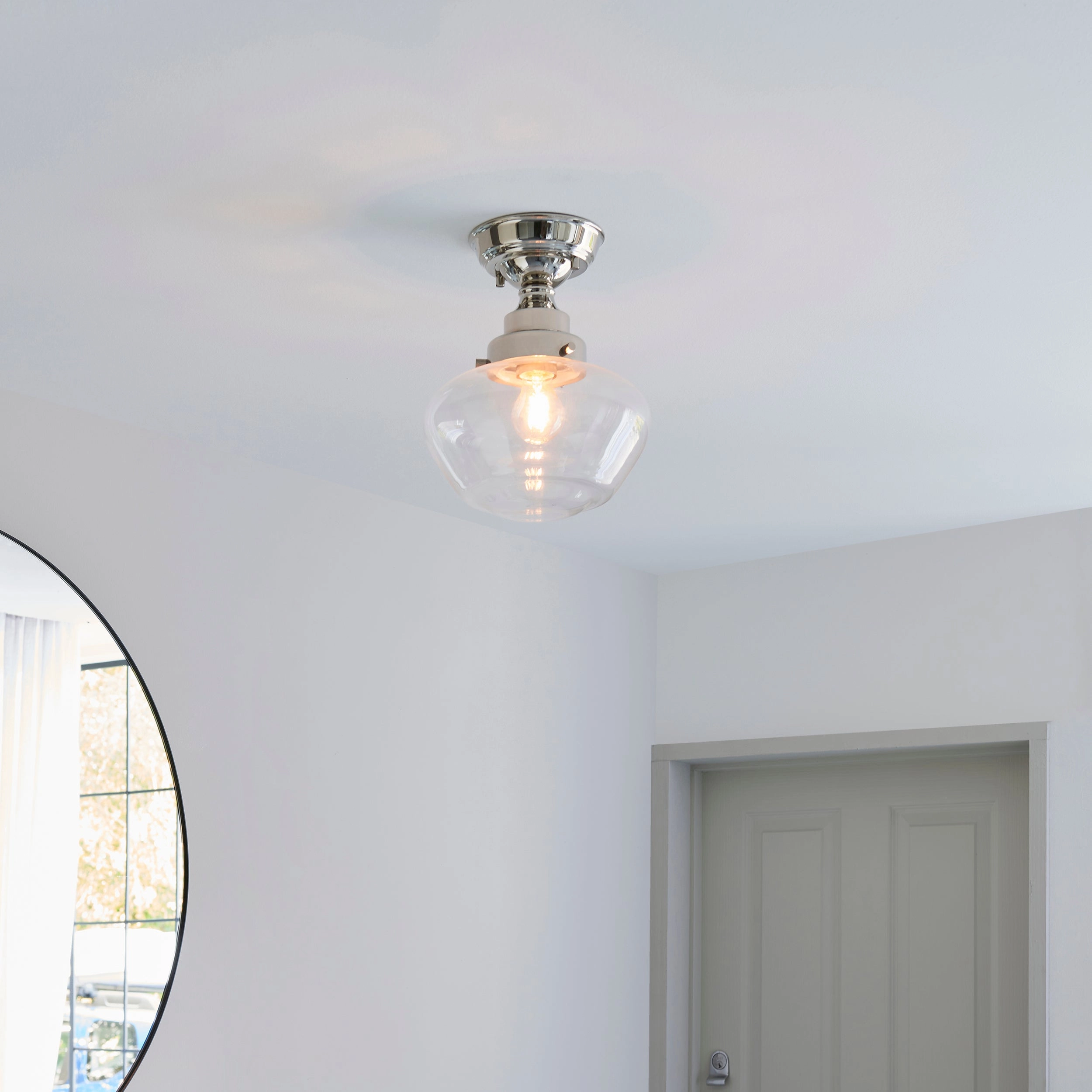 Camberley Nickel School House Semi Flush Ceiling Light soft glow ceiling light