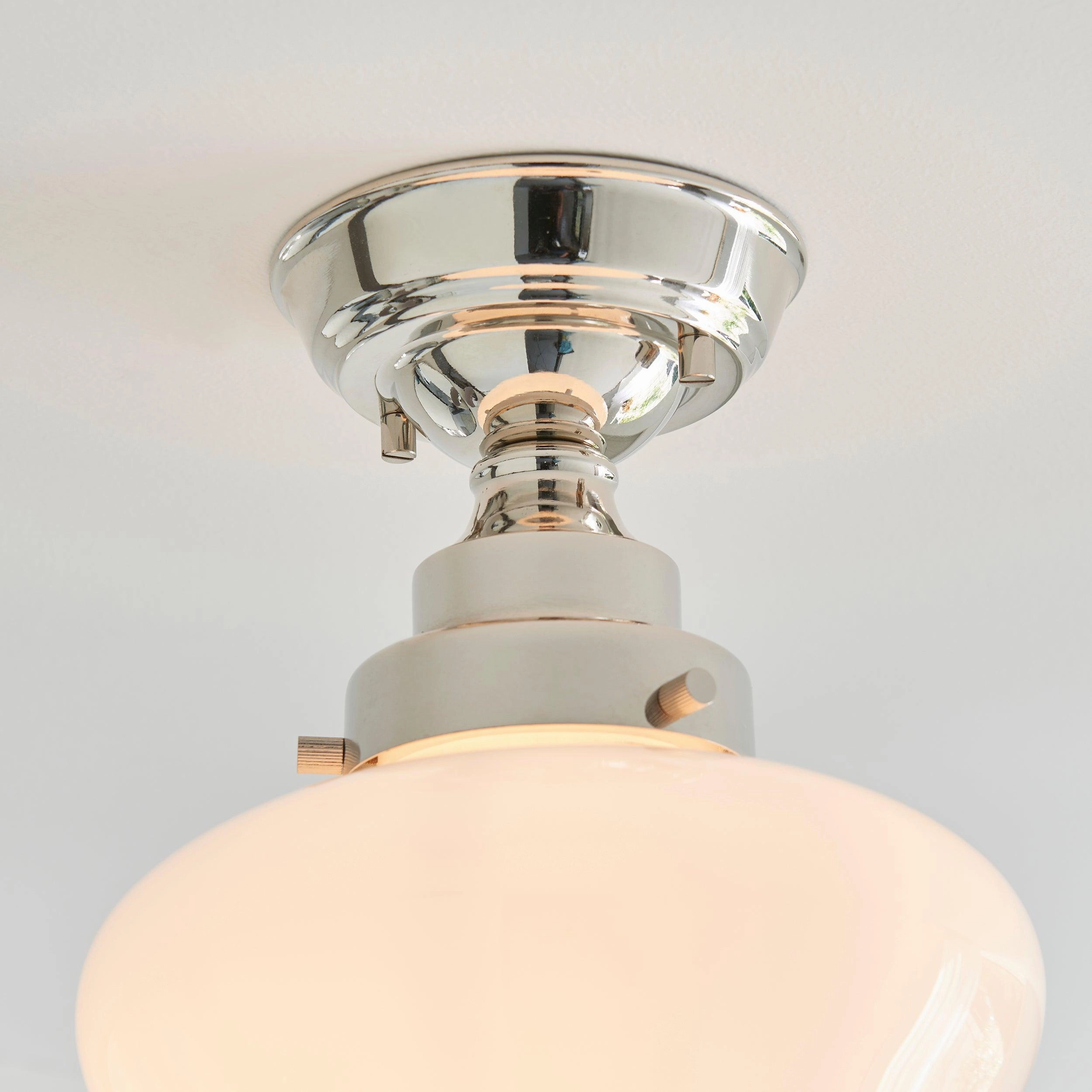 Camberley Semi-Flush School House Chrome Pendant With Opal Glass
