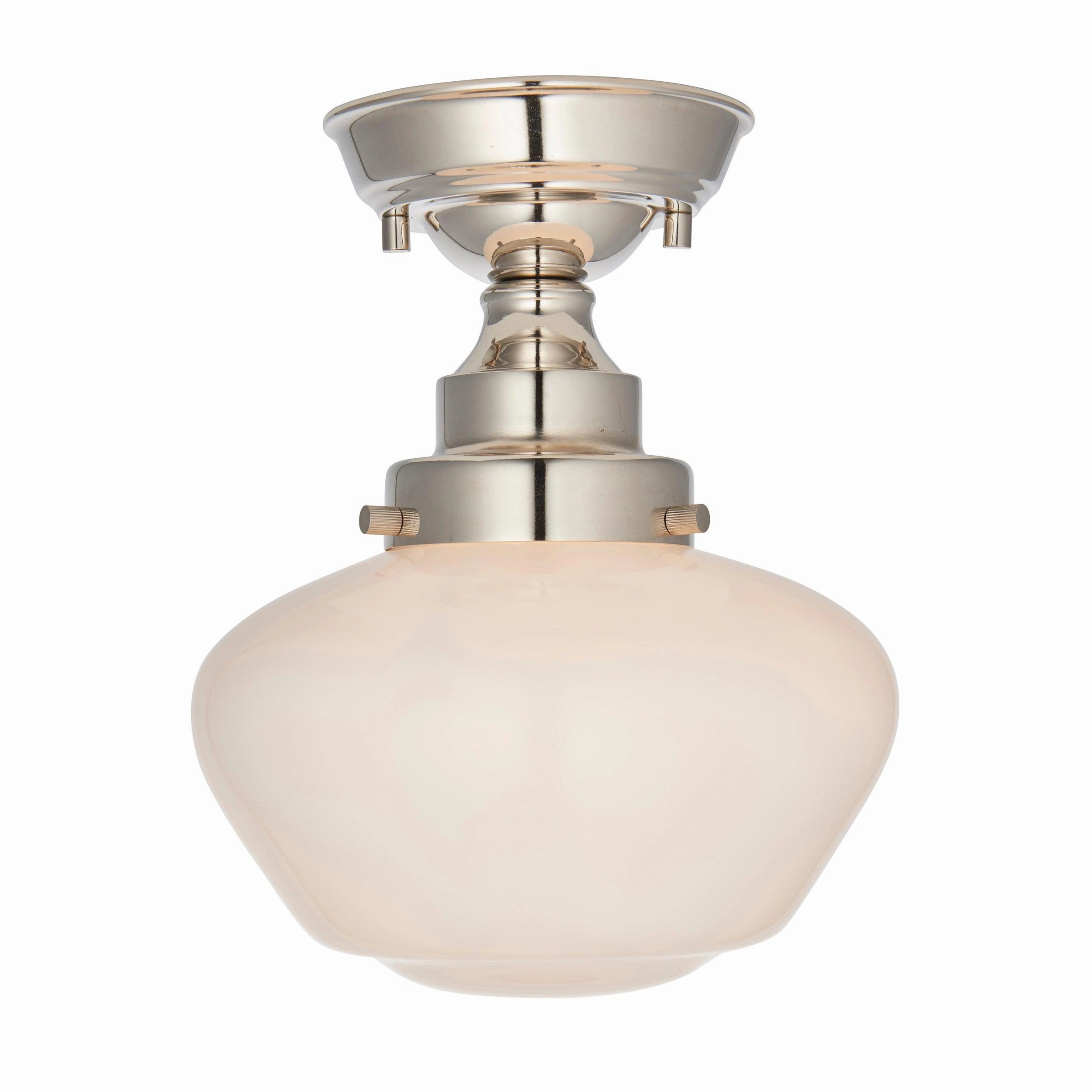 Camberley Semi-Flush School House Chrome Pendant With Opal Glass