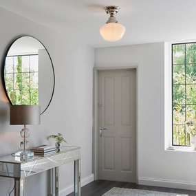 Camberley Semi-Flush School House Chrome Pendant With Opal Glass white ceiling lamp