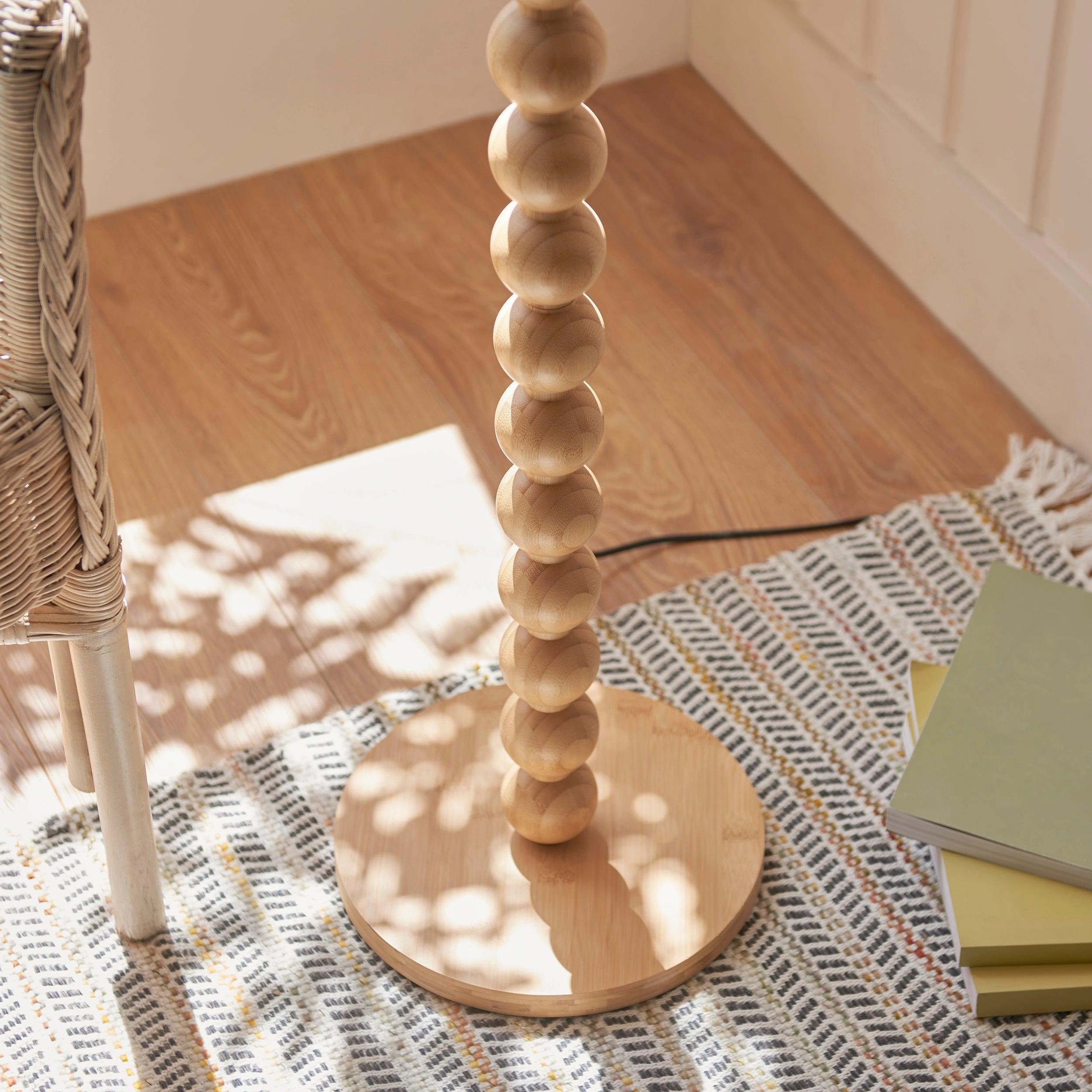 Cane Bamboo Floor Lamp & Ikat 40cm Coral Pink Shade