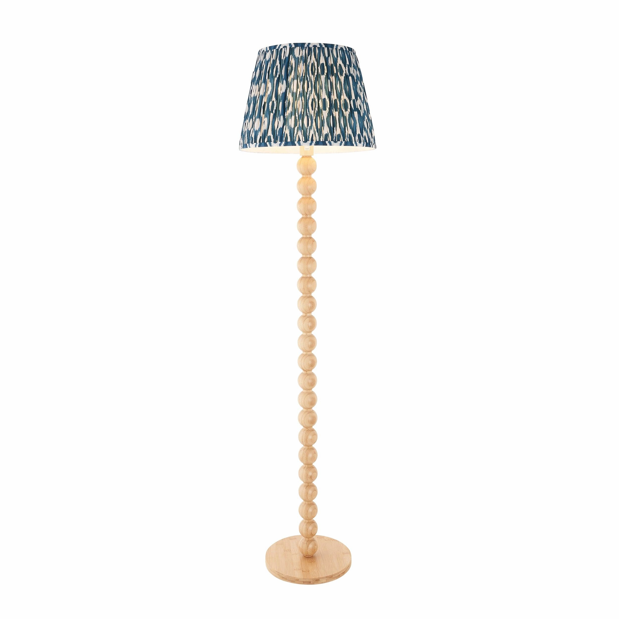 Cane Bamboo Floor Lamp & Ikat 40cm Marlin Blue Shade