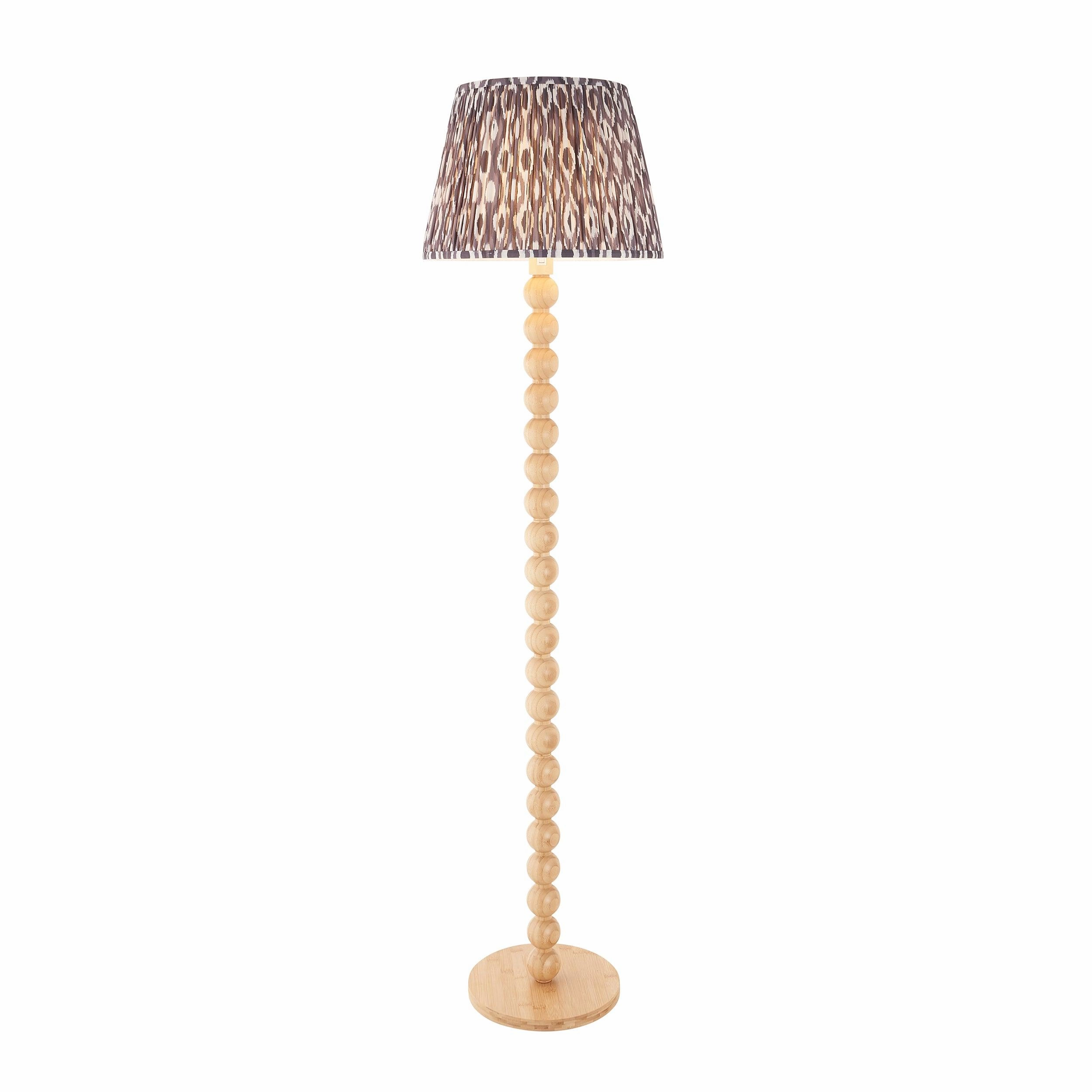 Cane Bamboo Floor Lamp & Ikat 40cm Pearl Grey Shade