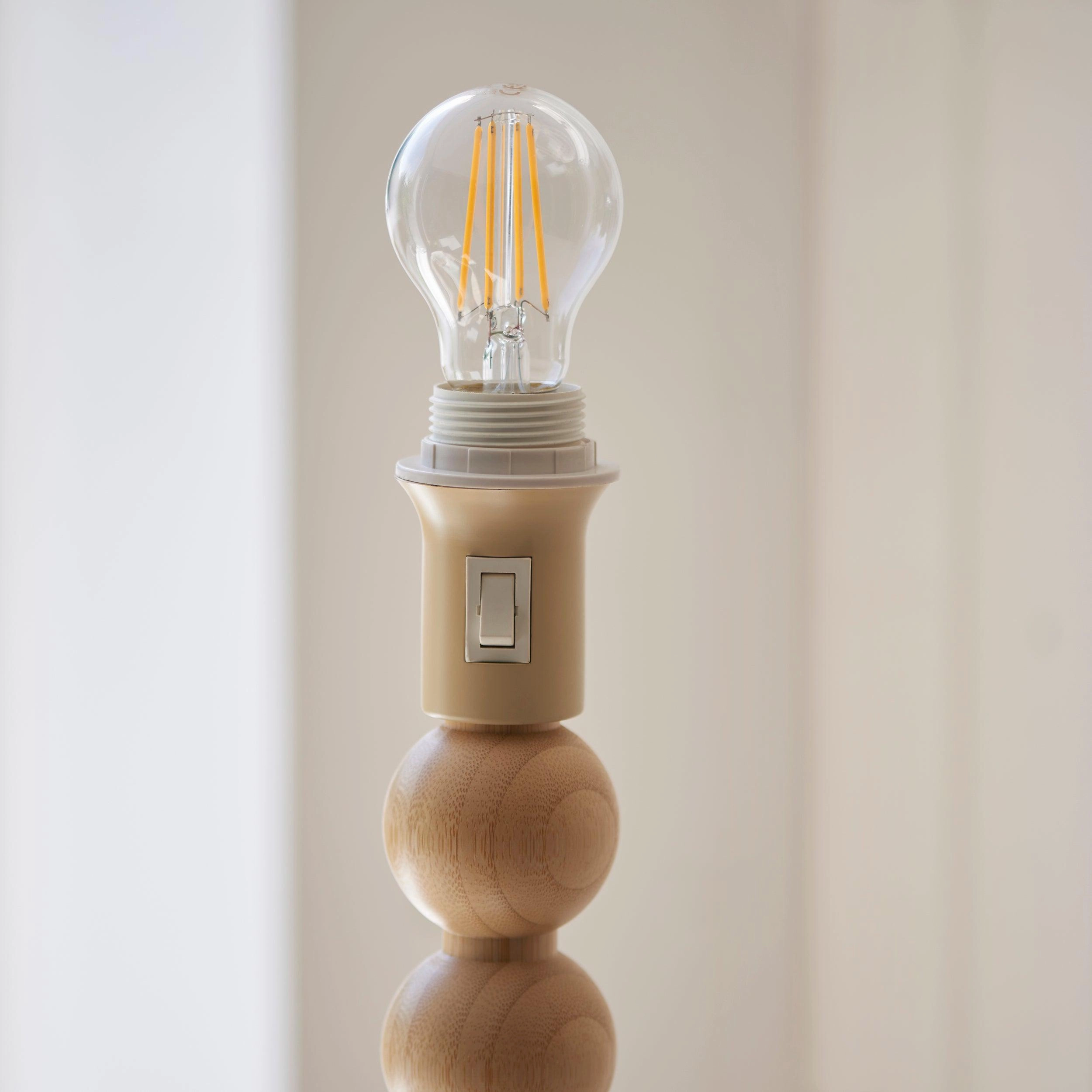 Cane Bamboo Floor Lamp & Ikat 40cm Pearl Grey Shade