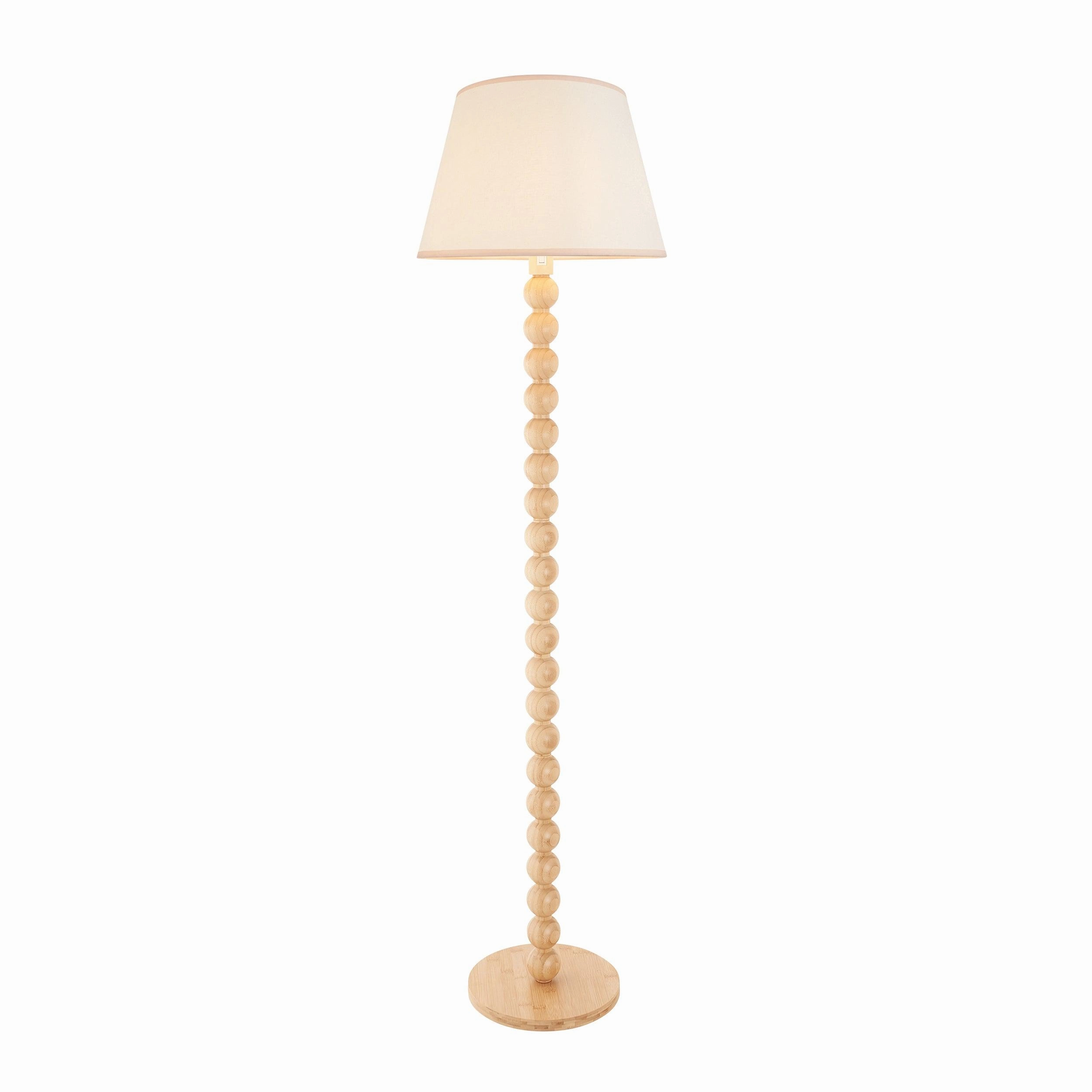 Cane Bamboo Floor Lamp & Ivy 40cm Vintage White Shade