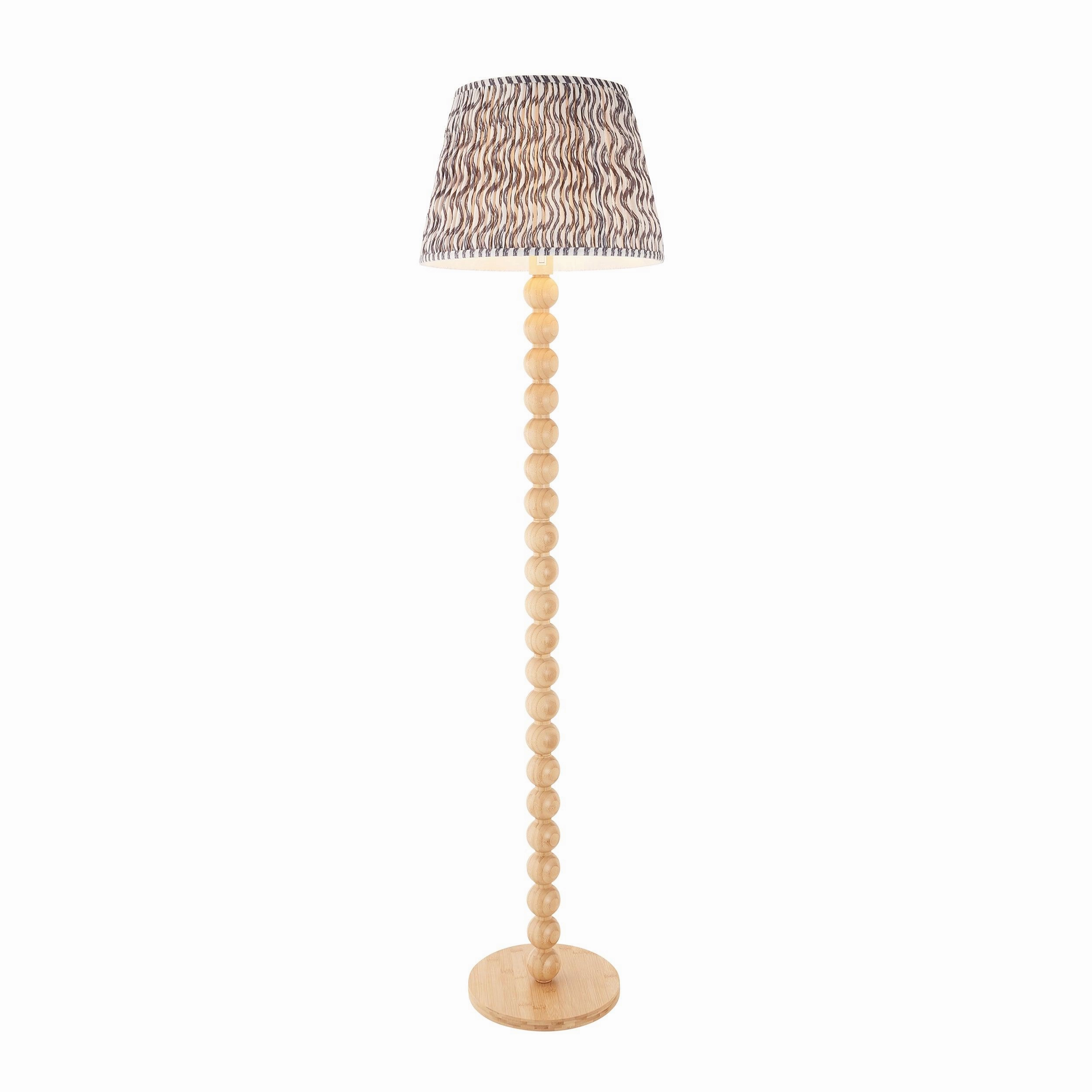 Cane Bamboo Floor Lamp & Ripple 40cm Pearl Grey Shade