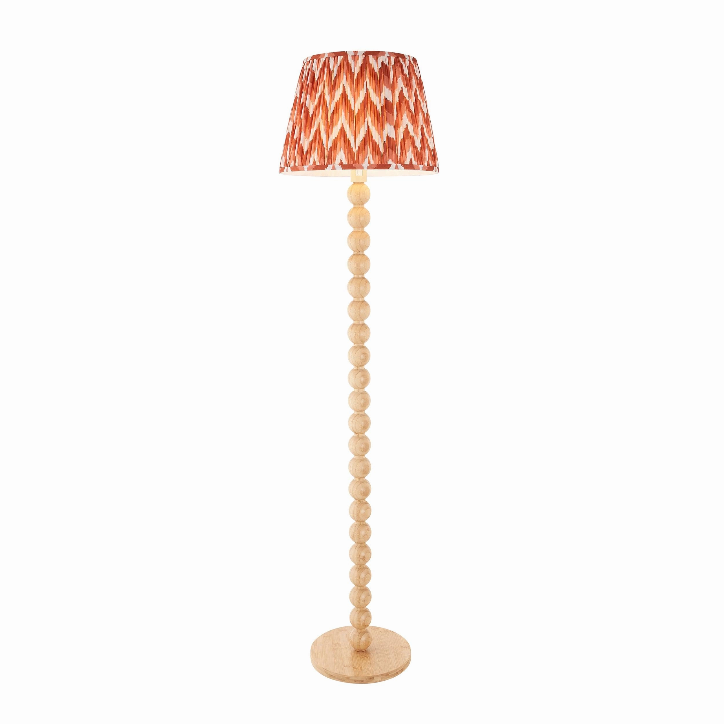 Cane Bamboo Floor Lamp & Zigzag 40cm Apricot Orange Shade